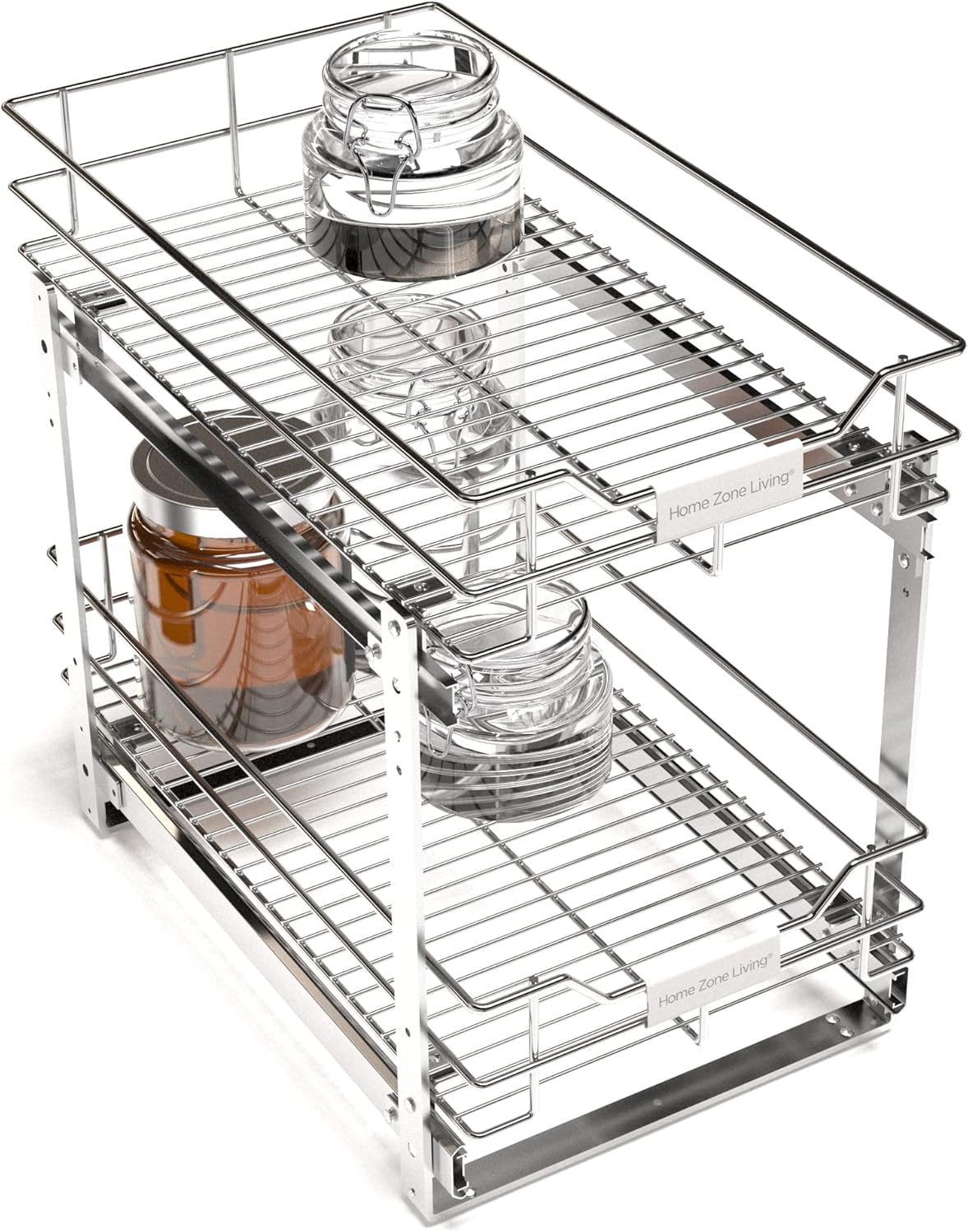 Home Zone Living 11” Width x 20” Depth 2 Shelves Pull Out Storage Organizer, Silver