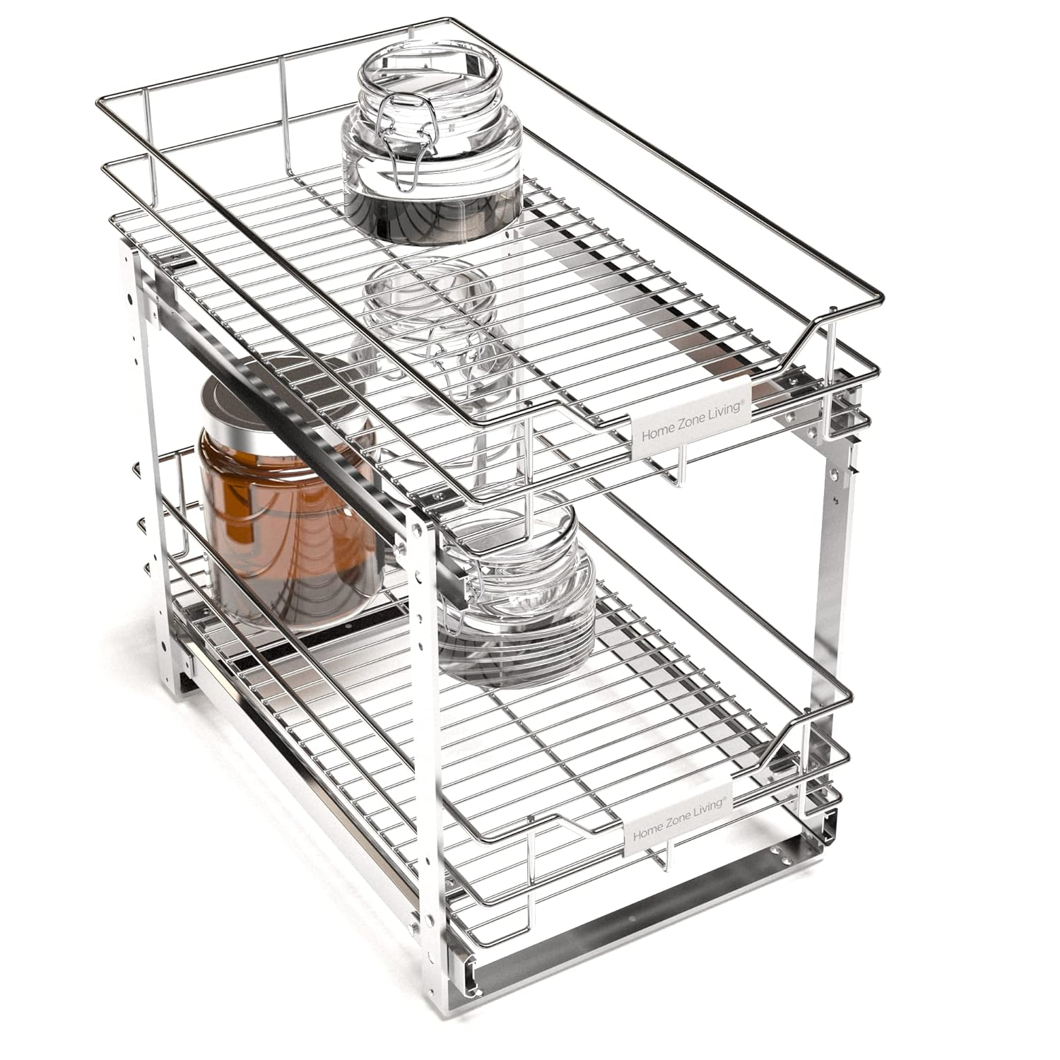Home Zone Living 11” Width x 20” Depth 2 Shelves Pull Out Storage Organizer, Silver