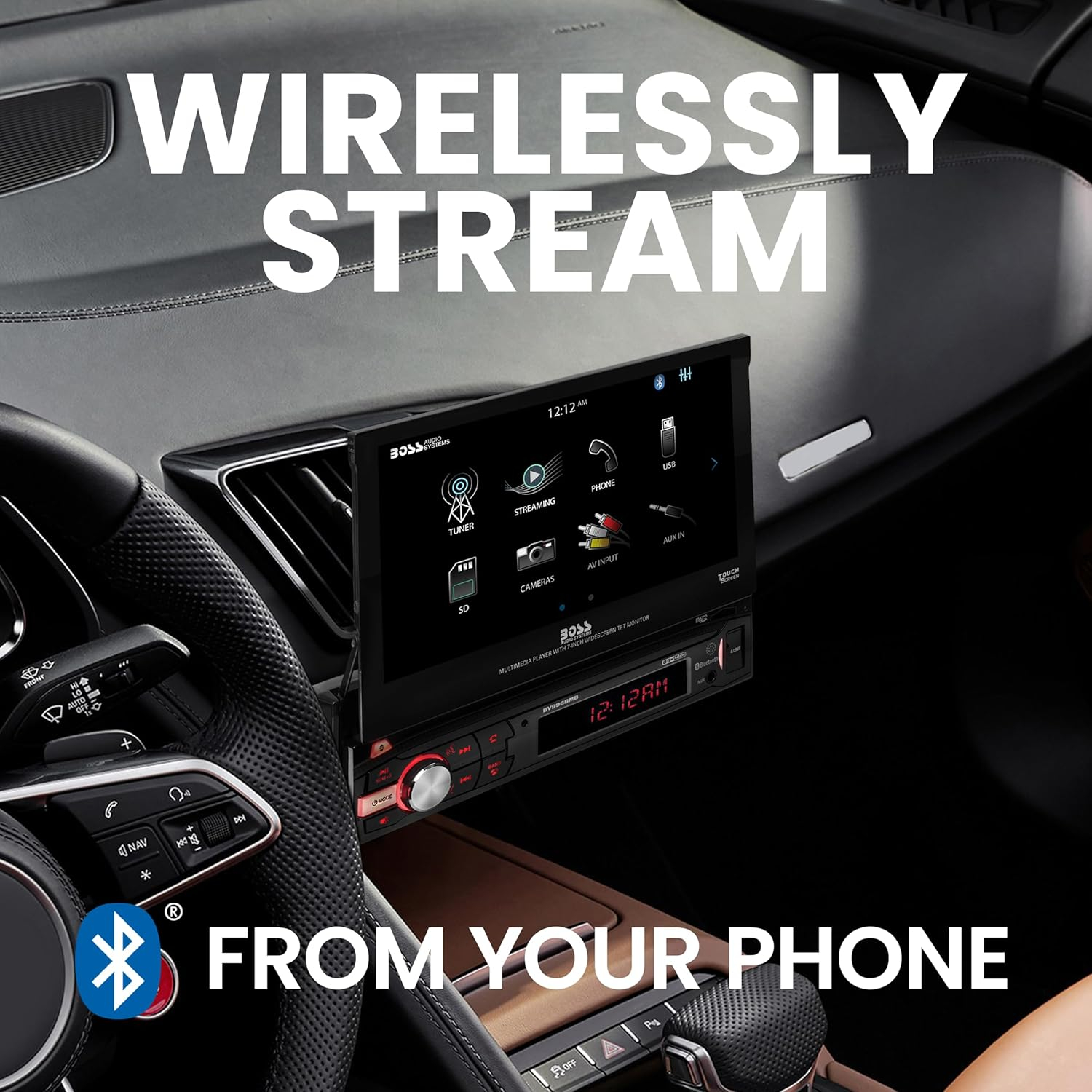 BOSS Audio Systems BV9968MB Car Stereo – Single Din, 7 inch Touchscreen, Bluetooth, No CD DVD Player, AM/FM Radio Receiver