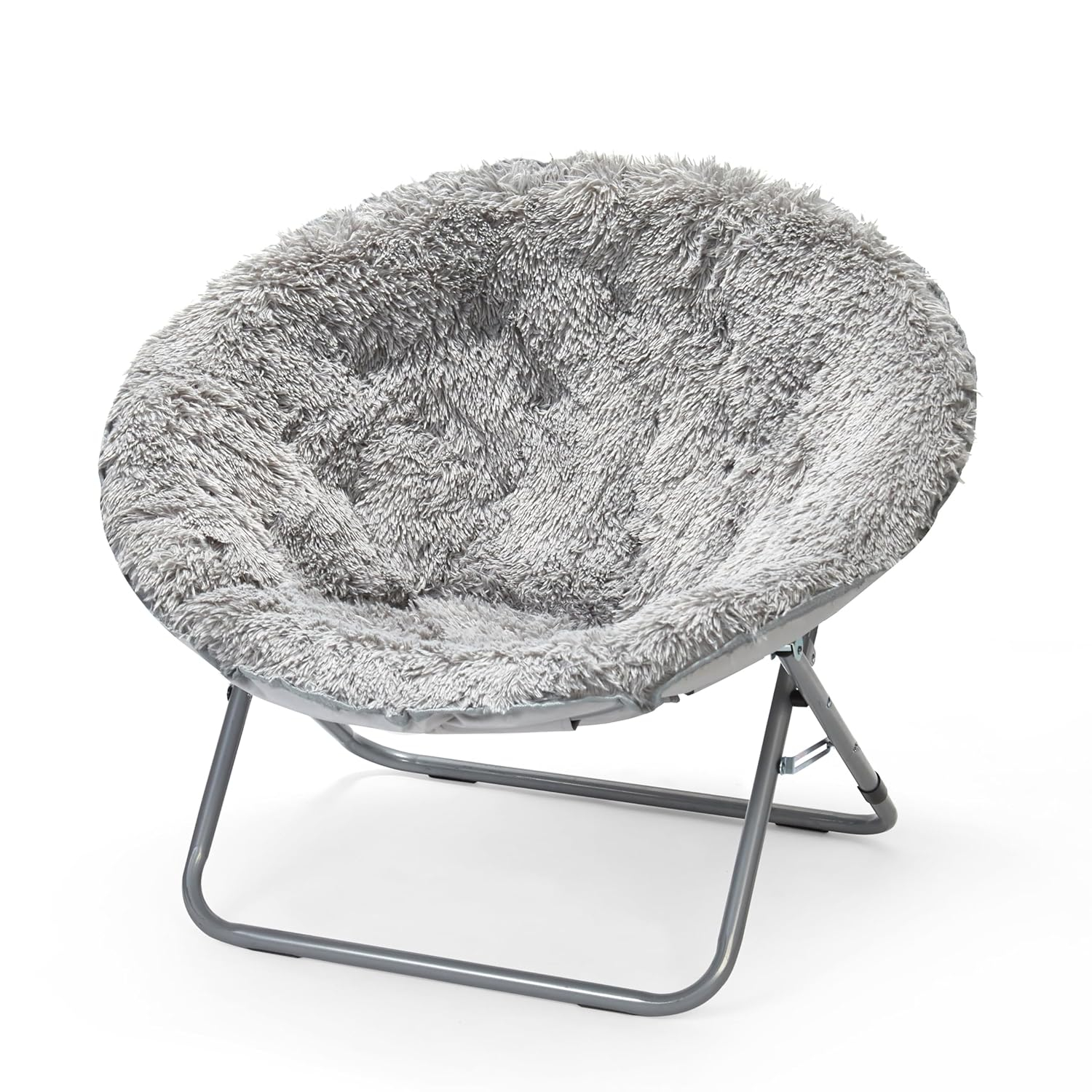Urban Shop Mongolian Faux Fur Oversized Moon Chair, Silver