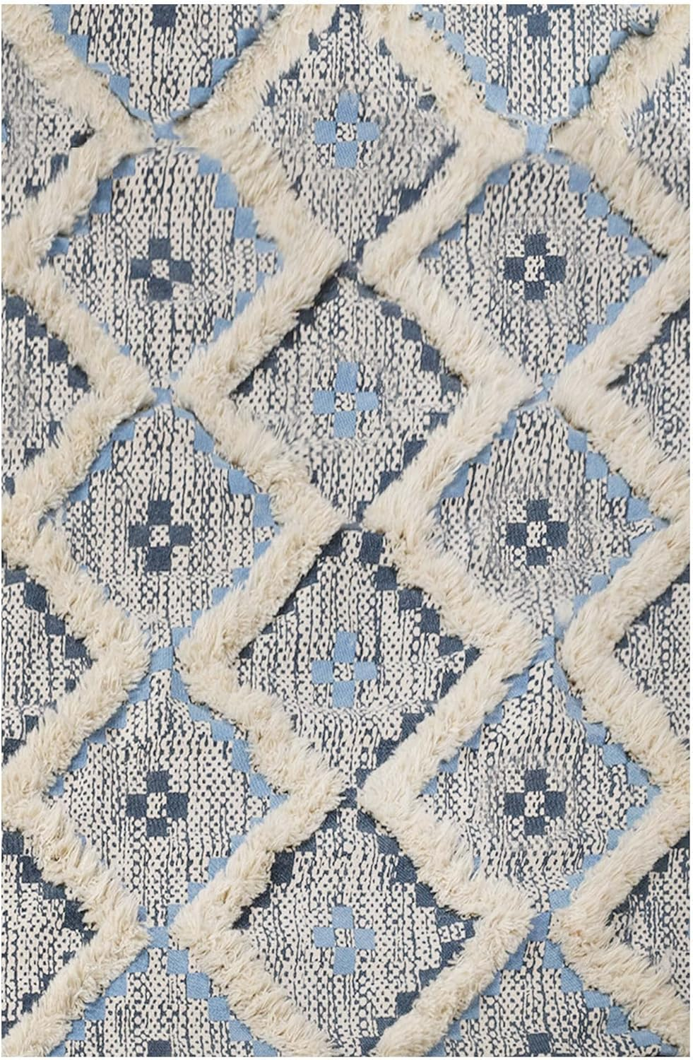 Superior Evren Hand-Tufted Cotton/Wool Textured Geometric Stone Blue/Midnight Blue Farmhouse Area Rug, 2' x 4'