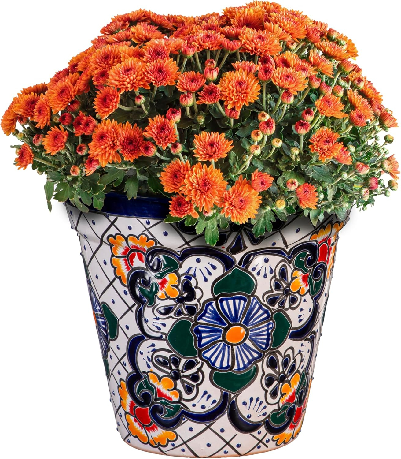 Evergreen Garden Talavera Mexican Pottery Ceramic Floral Classic Top Pot Planter | Flower Pot Plant Succulent | Indoor Outdoor (10 inch)