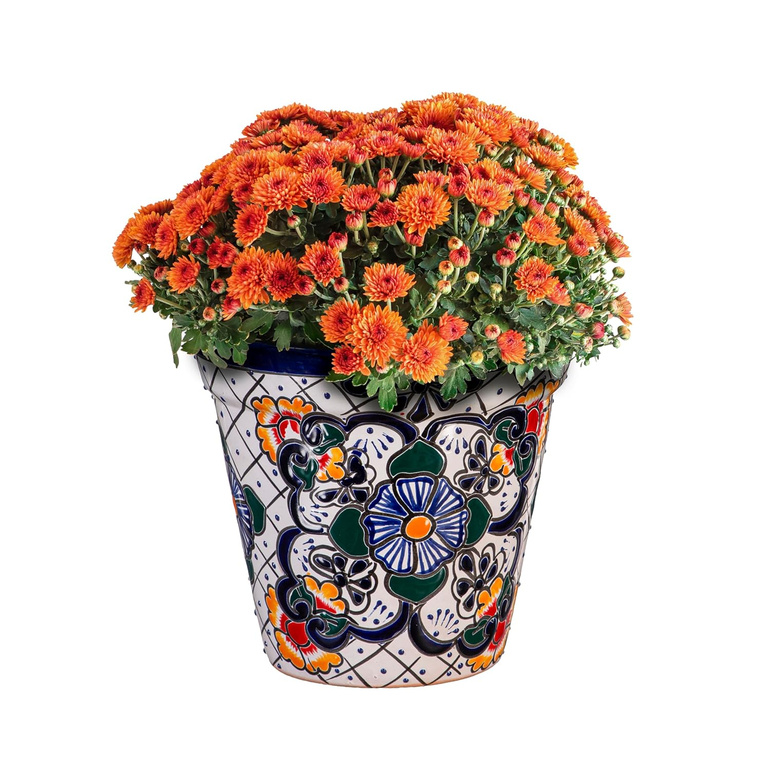 Evergreen Garden Talavera Mexican Pottery Ceramic Floral Classic Top Pot Planter | Flower Pot Plant Succulent | Indoor Outdoor (10 inch)