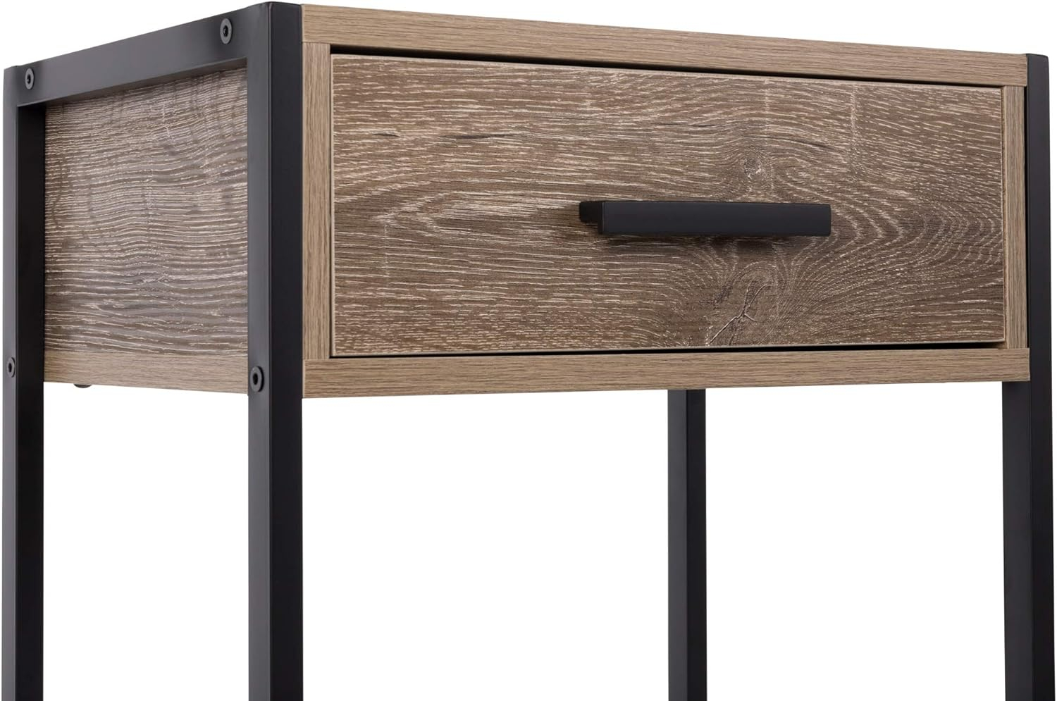 Tribeca Weathered Wood Veneer Bedside Table with Storage