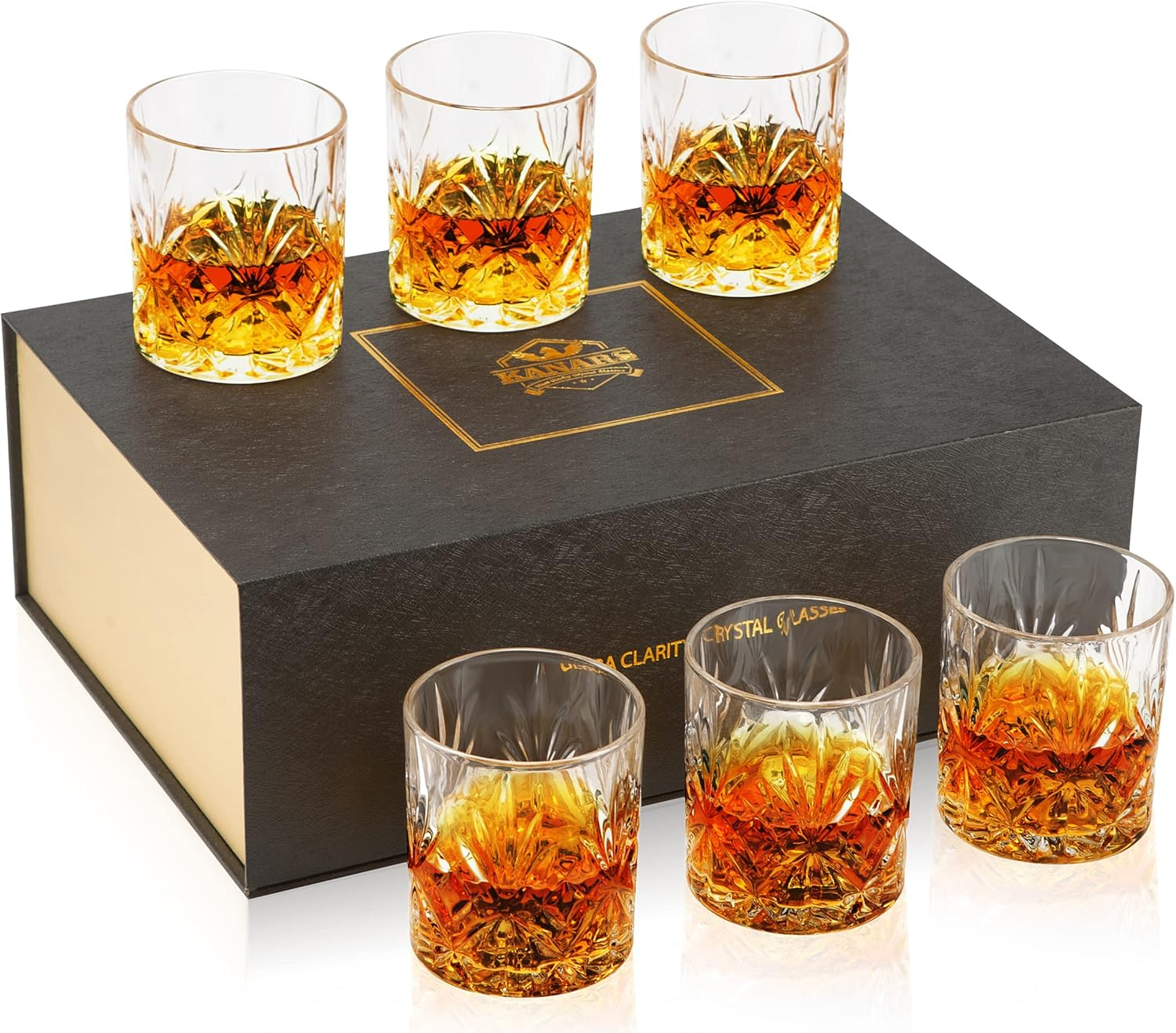 KANARS Whiskey Glasses Set of 4, 10 oz Rocks Glassware for Scotch Bourbon Liquor, Whisky Tumbler