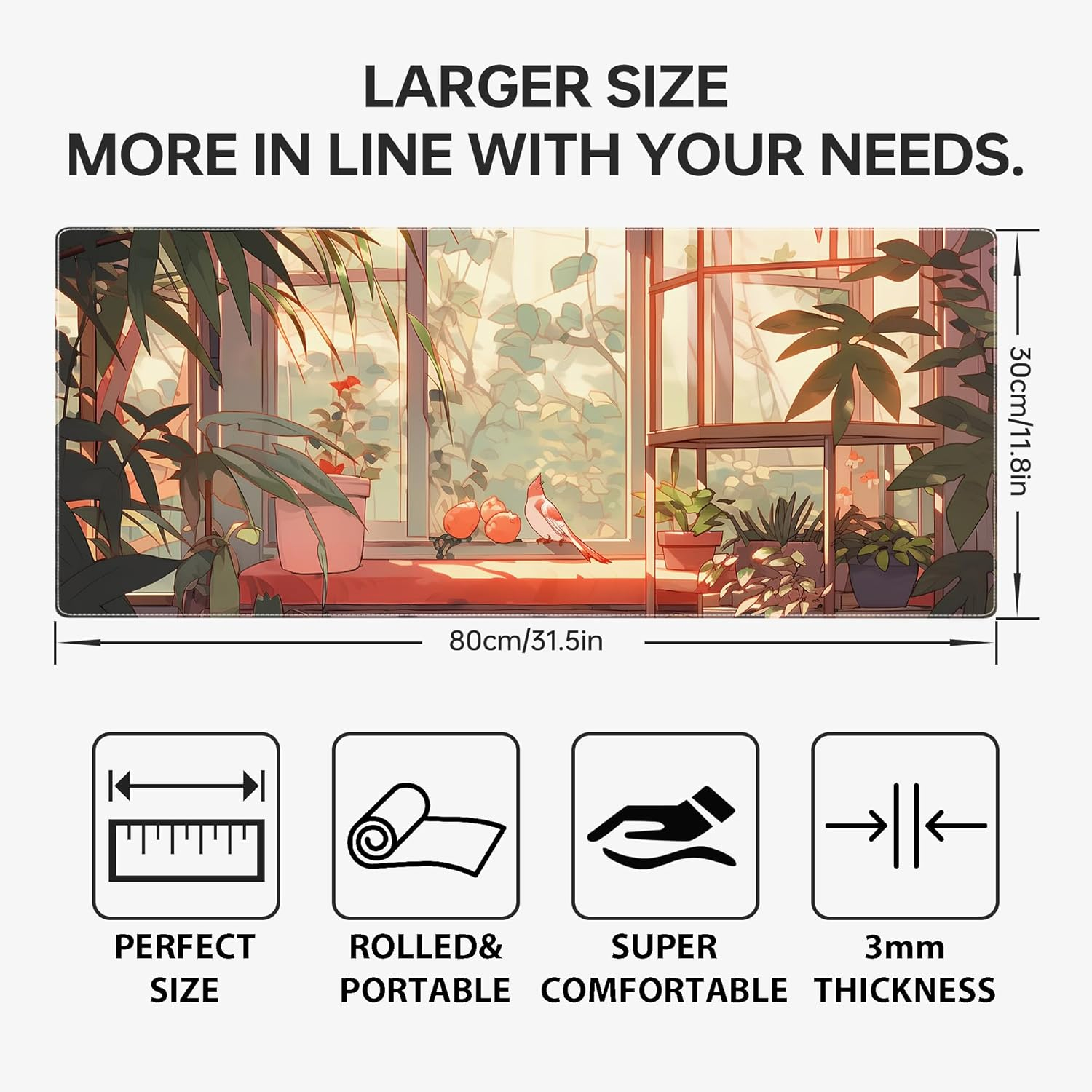 Cute Bird Large Gaming Mouse Pad,XL Mouse Pad Gaming 31.5 X 11.8 in Mouse Mat Desk Pad,Large Desk Mat Extended Keyboard Pad Mousepad with Non-Slip Base and Stitched Edge for Gaming Home Office