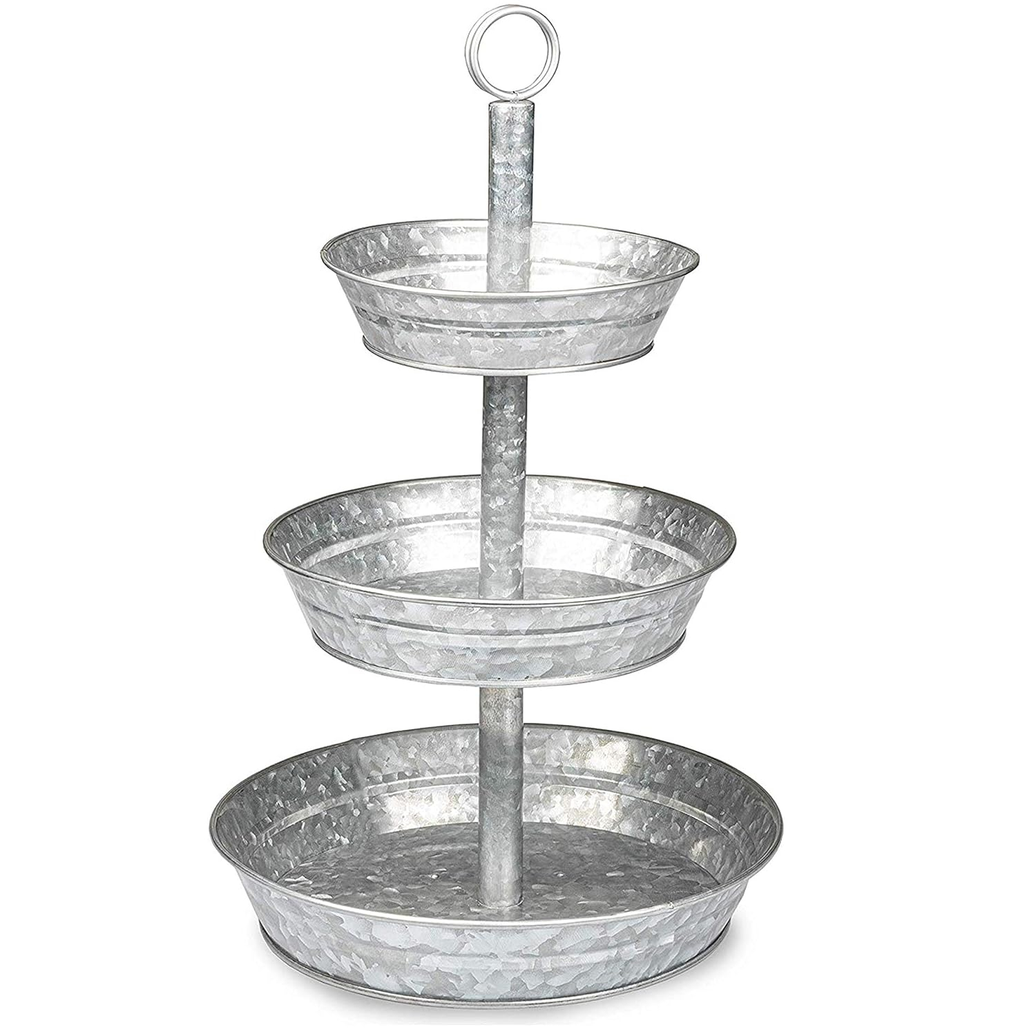 3 Tier Serving Tray - Galvanized, Rustic Metal Stand. Dessert, Cupcake, Fruit & Party Three Tiered Platter. Country Farmhouse Vintage Decor for The Kitchen, Home, Farm & Outdoor by Hallops