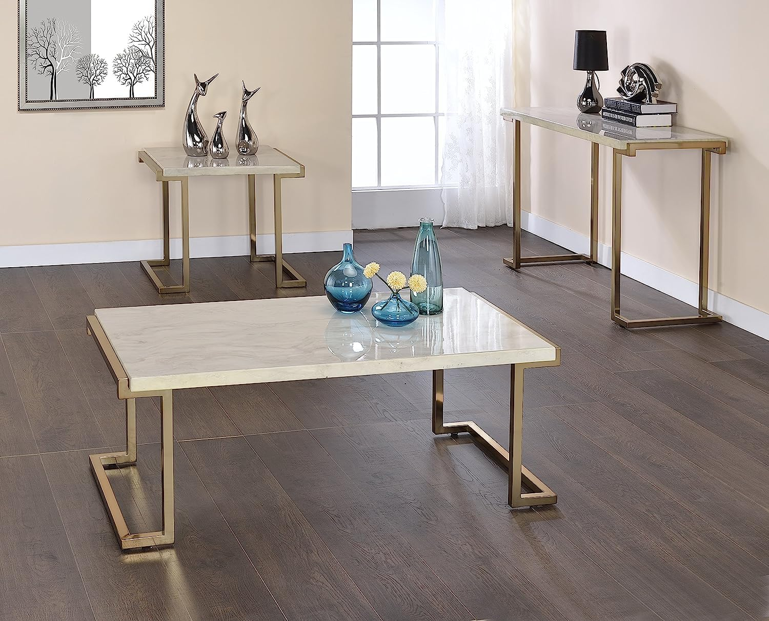 Marble Top End Table With Metal Base White And Gold - Saltoro Sherpi