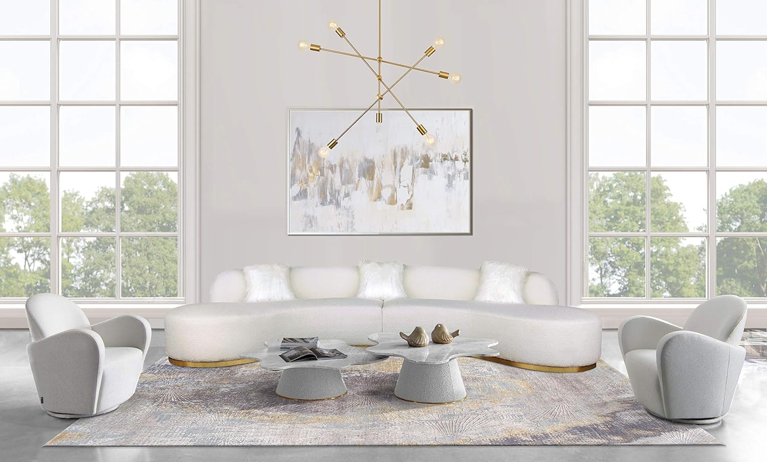 Elegant Round Marble Top Coffee Table with Golden Base
