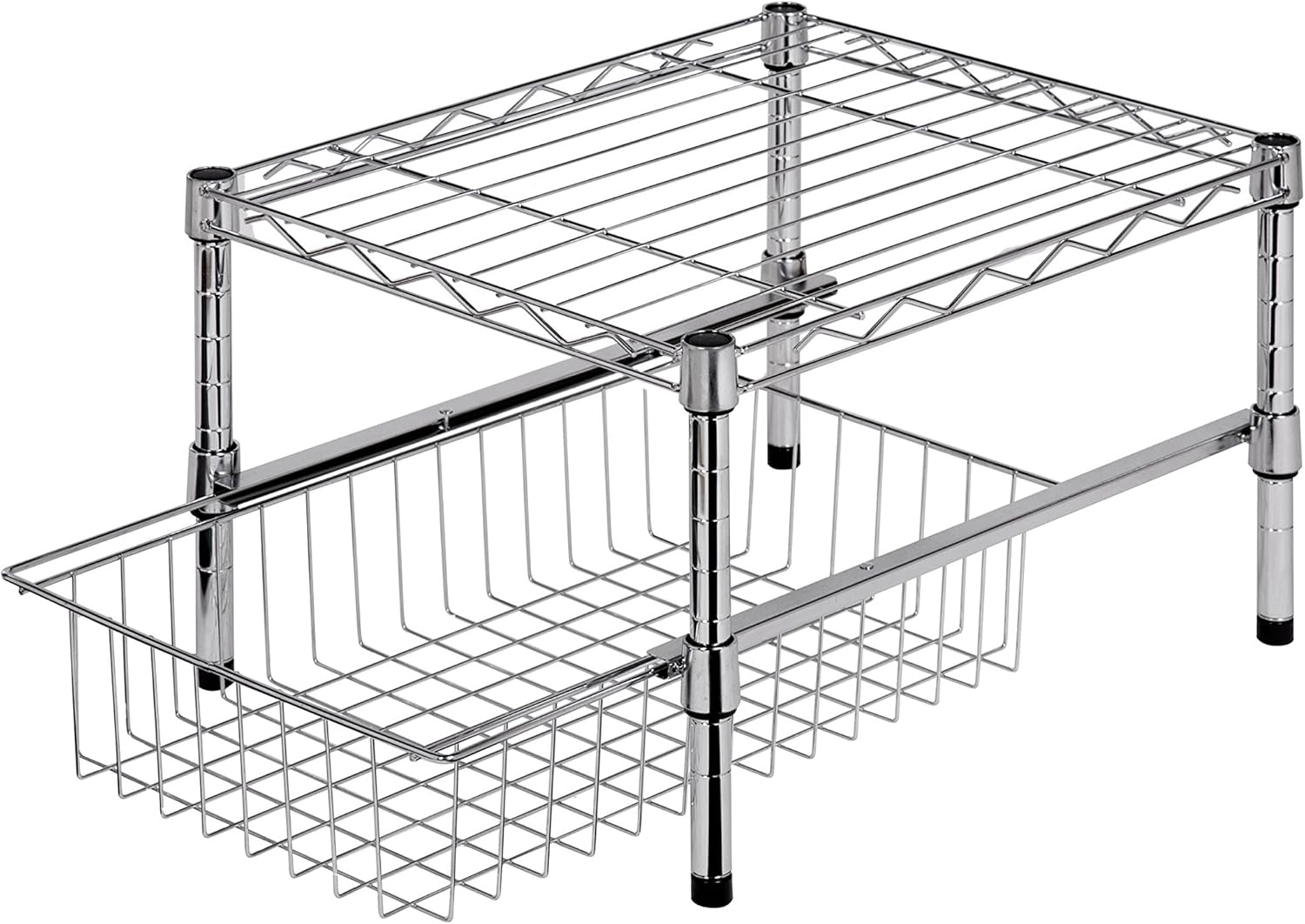 Honey-Can-Do Steel 2-Tier Stackable Adjustable Cabinet Organizer with Drawer, Chrome
