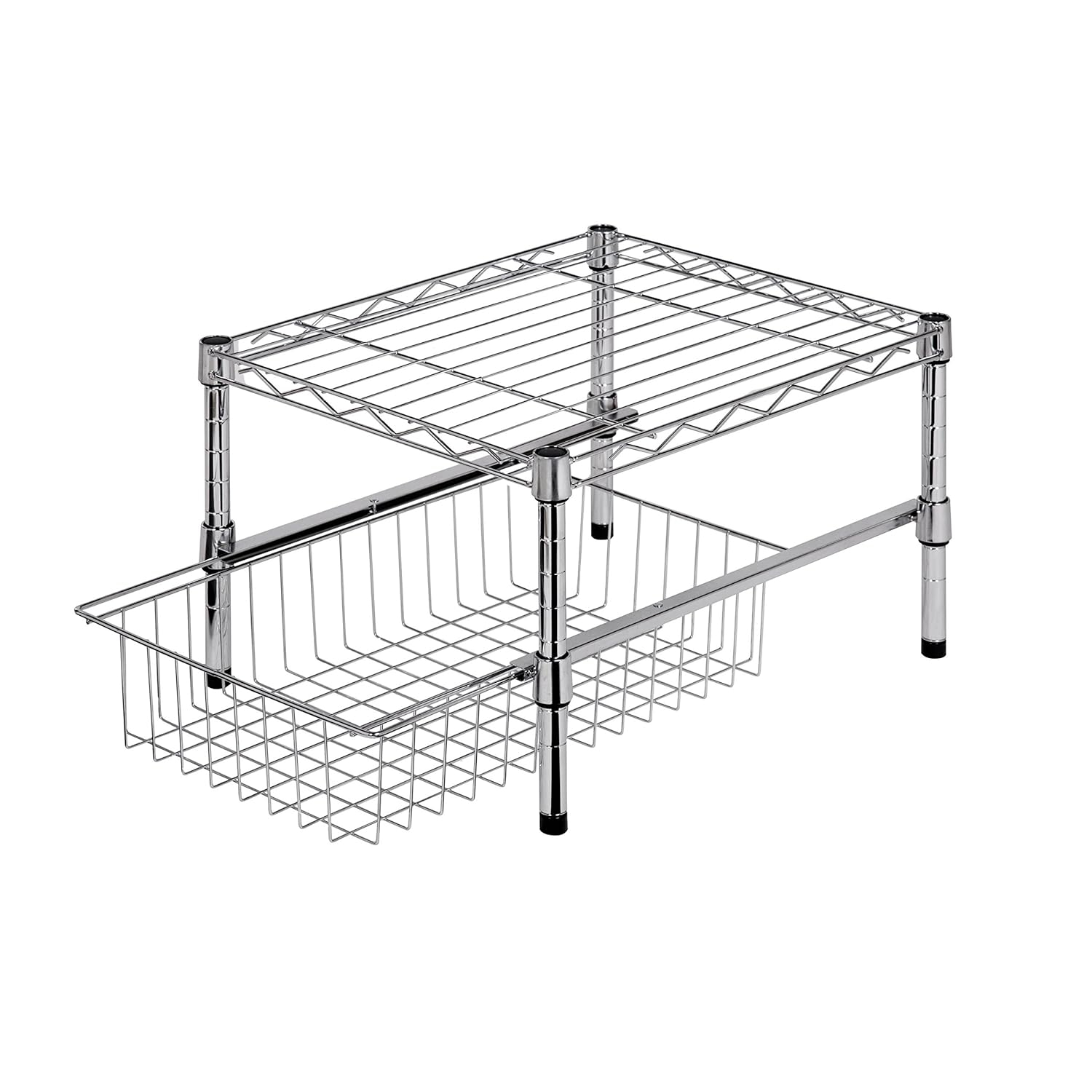 Honey-Can-Do Steel 2-Tier Stackable Adjustable Cabinet Organizer with Drawer, Chrome