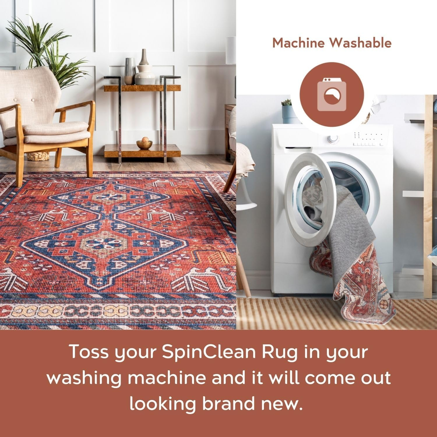 Rust and Gray Synthetic Tribal Runner Rug, 2'6" x 8'