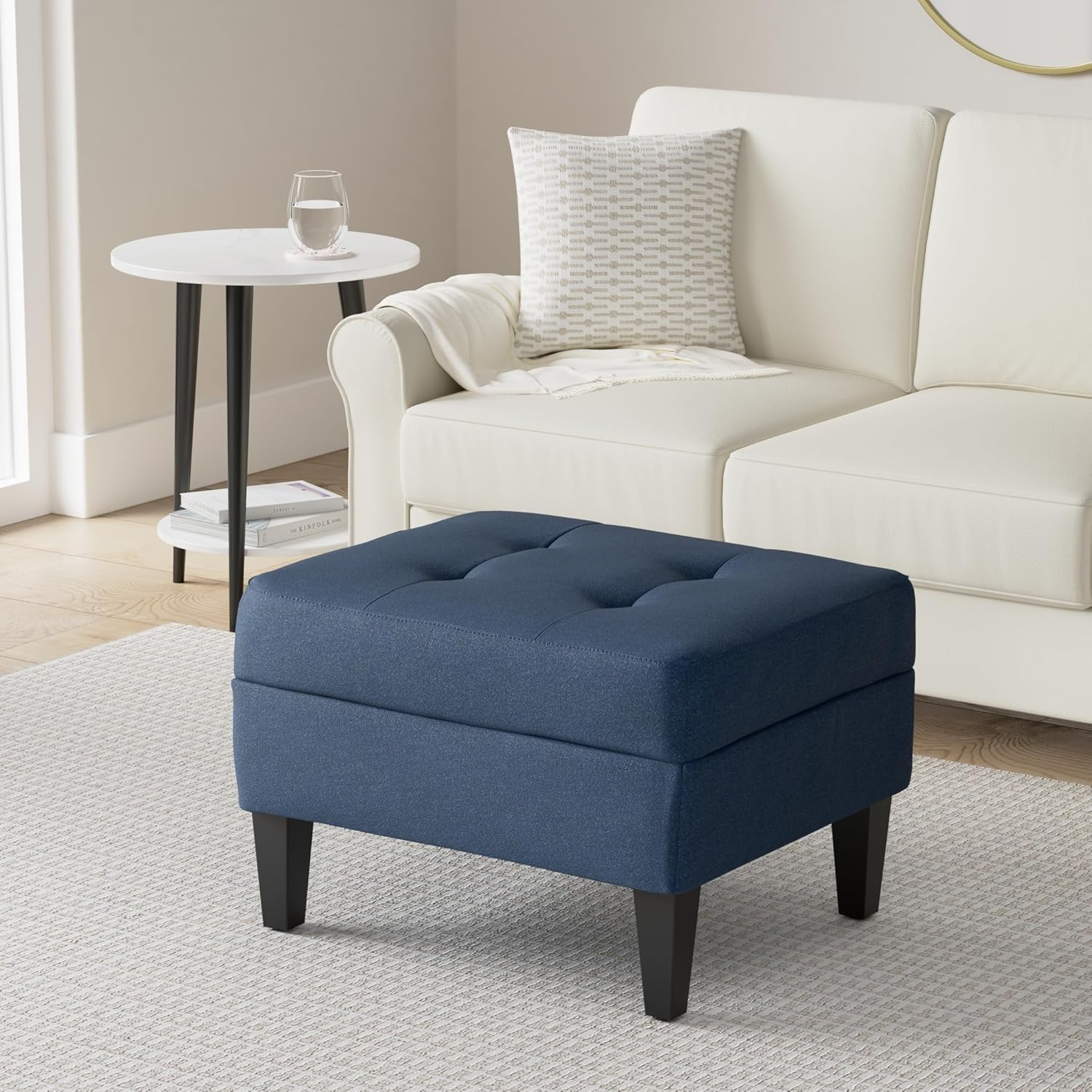 Bridger Mid-Century Ottoman, Dark Blue
