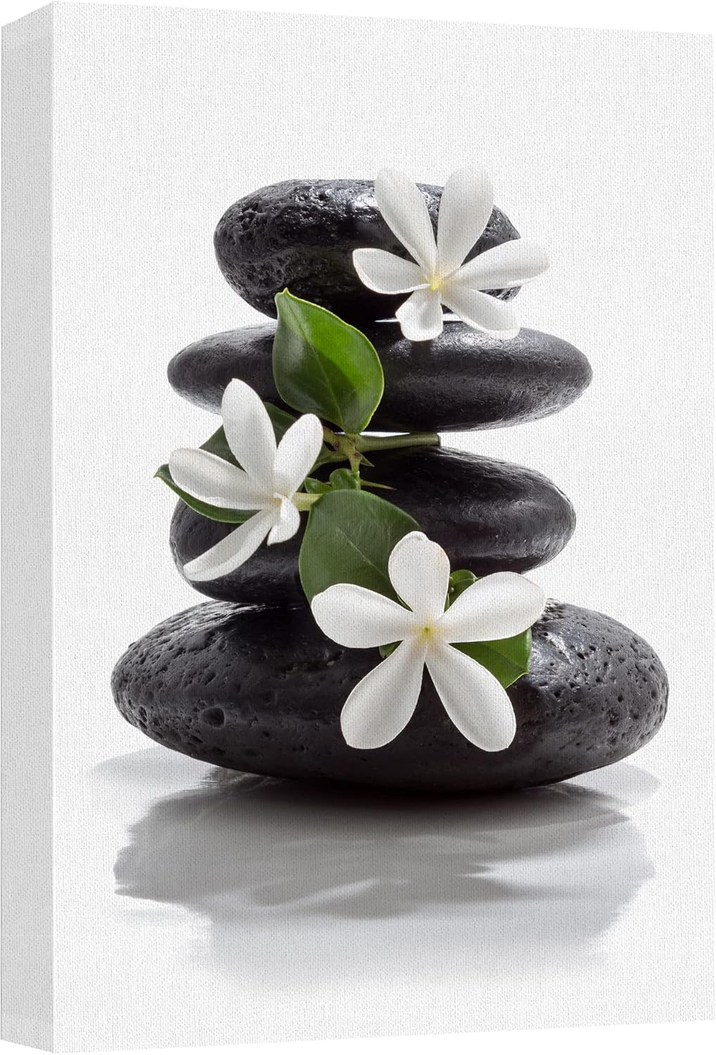 wall26 Impresión en Lienzo Arte de Pared, Piedras de Basalto Oscuro Zen con Flores de Magnolia, Fotografía Floral Natural, Realismo, Rústico, Colorido Multicolor Ultra para Sala de Estar, Dormitorio, Oficina - 12"x18"