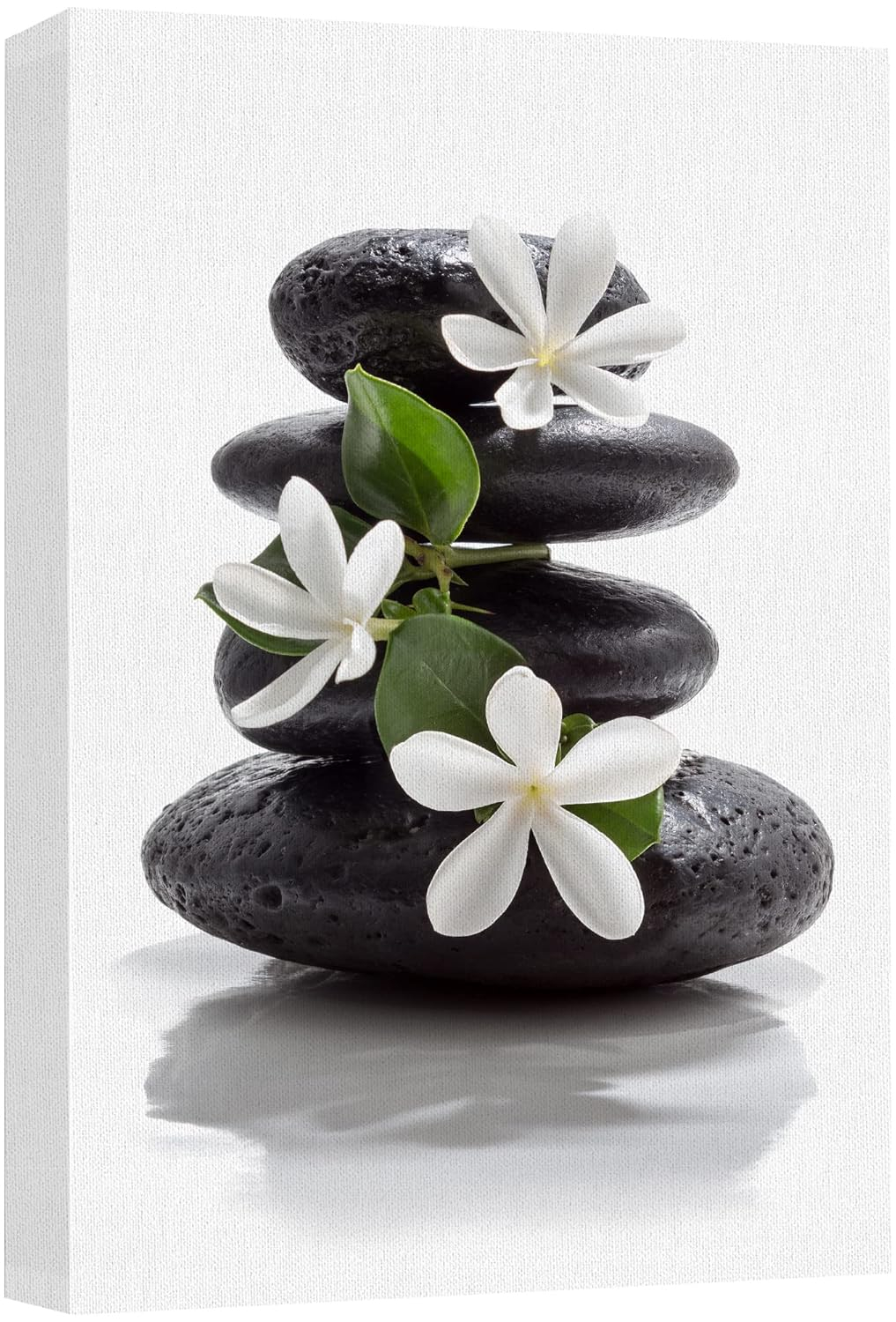 wall26 Impresión en Lienzo Arte de Pared, Piedras de Basalto Oscuro Zen con Flores de Magnolia, Fotografía Floral Natural, Realismo, Rústico, Colorido Multicolor Ultra para Sala de Estar, Dormitorio, Oficina - 12"x18"