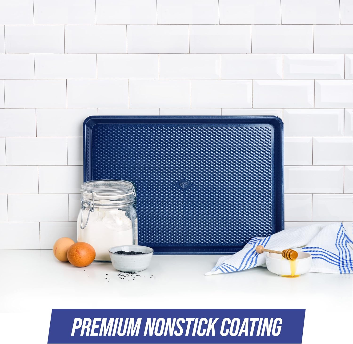 Blue Diamond Bakeware Diamond Infused Ceramic Nonstick, 13" x 9" Quarter Cookie Sheet Baking Pan, Dishwasher and Freezer Safe, PFAS-Free, Blue