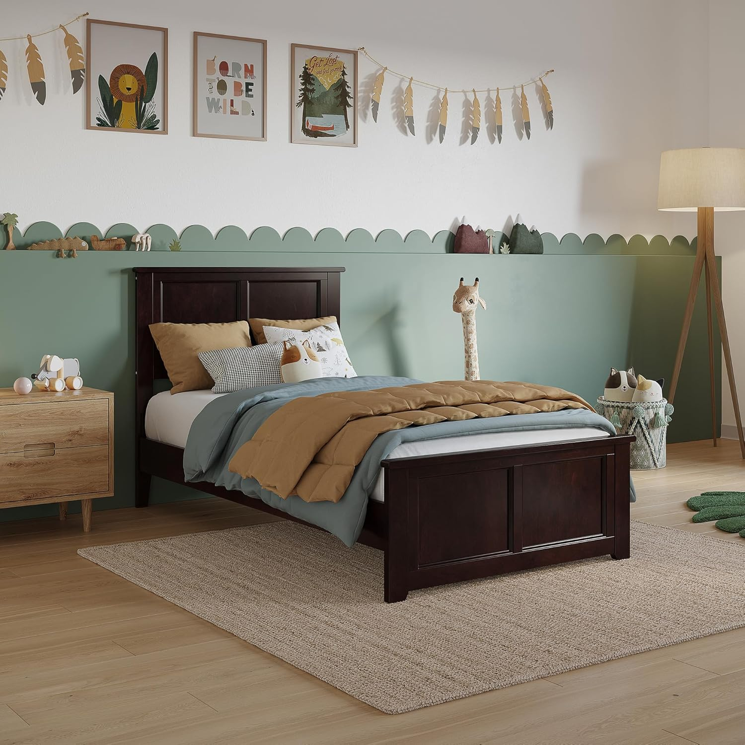 AFI Charlotte Cama con Plataforma de Perfil Bajo de Madera Maciza con Pie de Cama a Juego, Espresso
