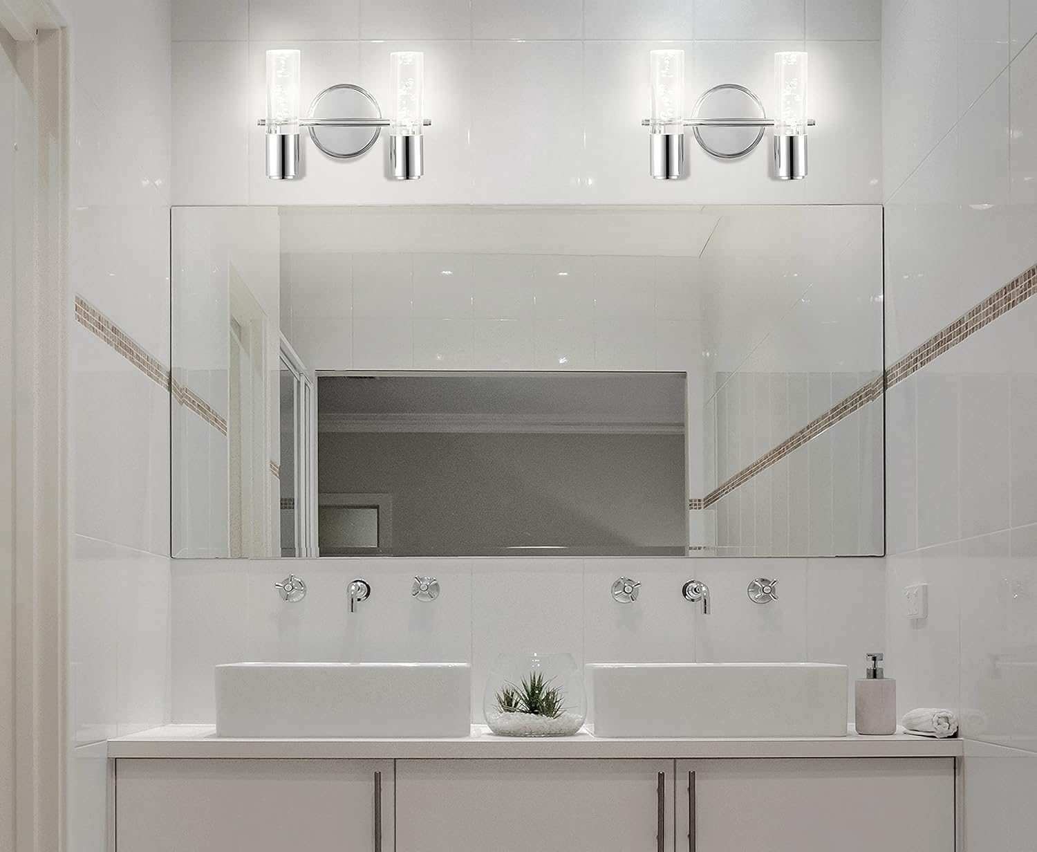 Bolha 10.75" 2-Light Minimalist Modern Bubble Acrylic/Iron Integrated LED Vanity Light, Chrome