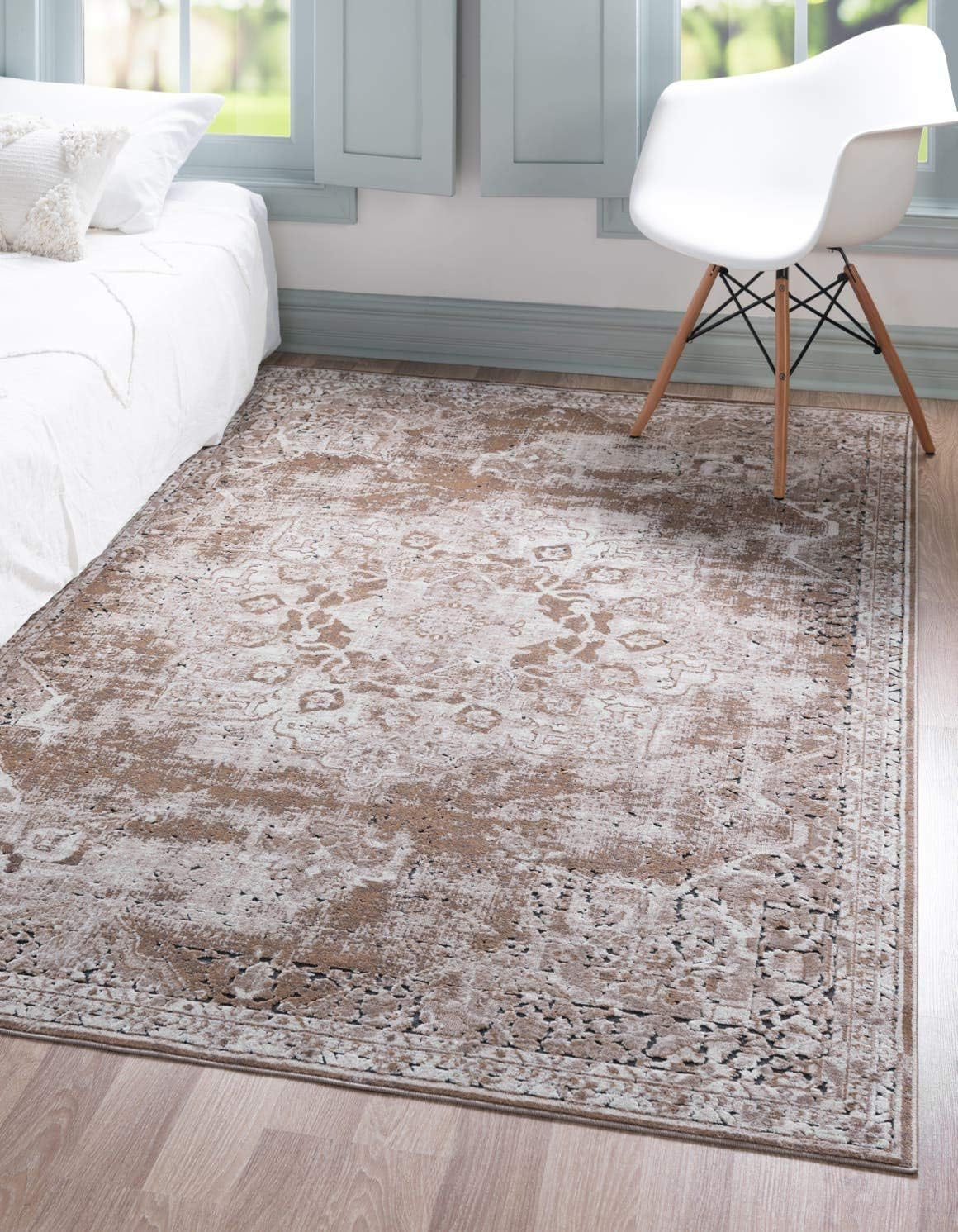 Eliza Blue and Khaki Stain-Resistant Synthetic 8' x 10' Rug