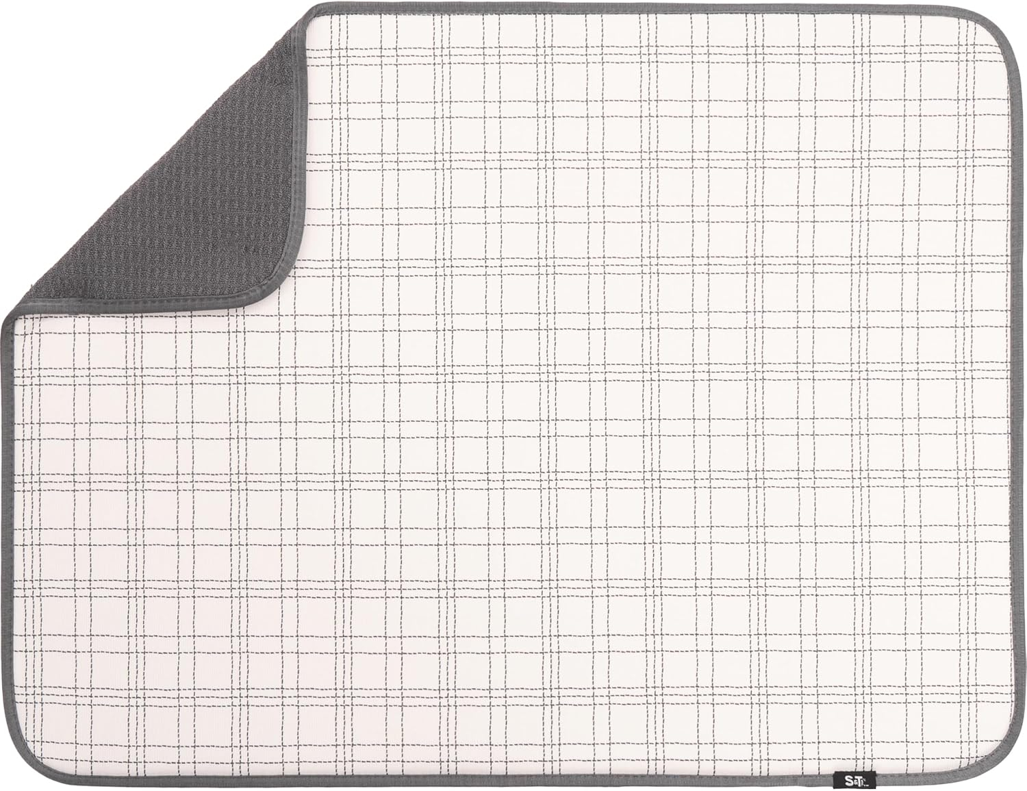 S&T INC. Dish Drying Mat for Kitchen, Absorbent, Reversible XL Microfiber Dish Mat, 18 Inch x 24 Inch, Stitched Plaid