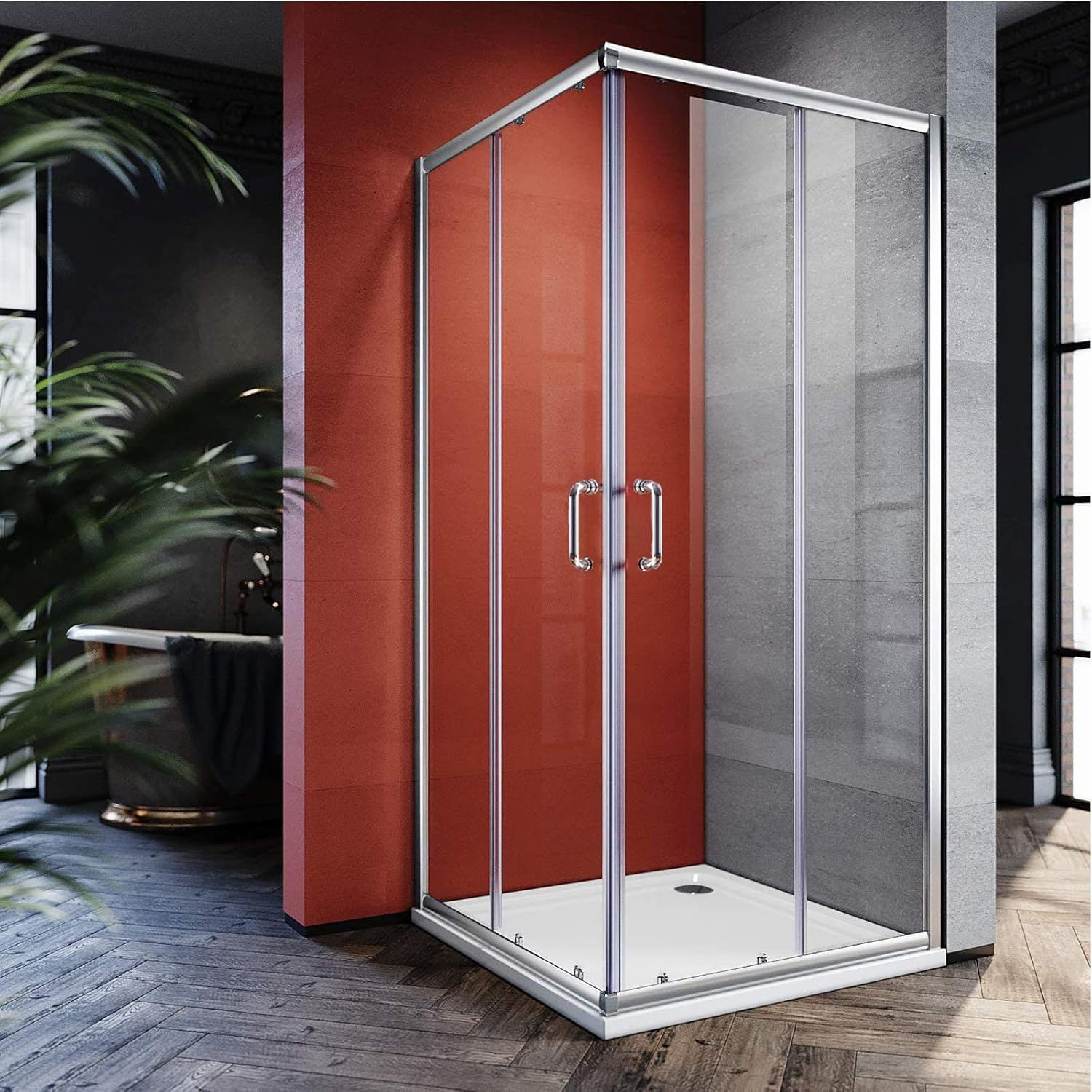 ELEGANT Corner Shower Enclosure Sliding Door 34'' D x 34'' W x 72'' H Double Sliding Shower Doors 1/4 in.Clear Glass French Corner Enclosure,Brushed Nickel (Shower Base No Included)