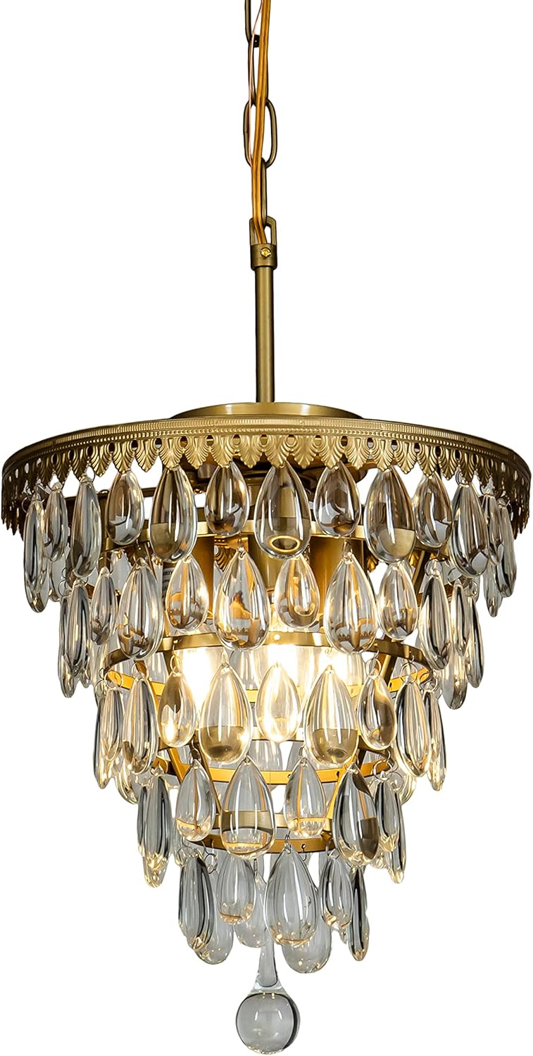 3-Lights Glass Tear Drops Chandelier Painted Brass Pendant Ceiling Lighting
