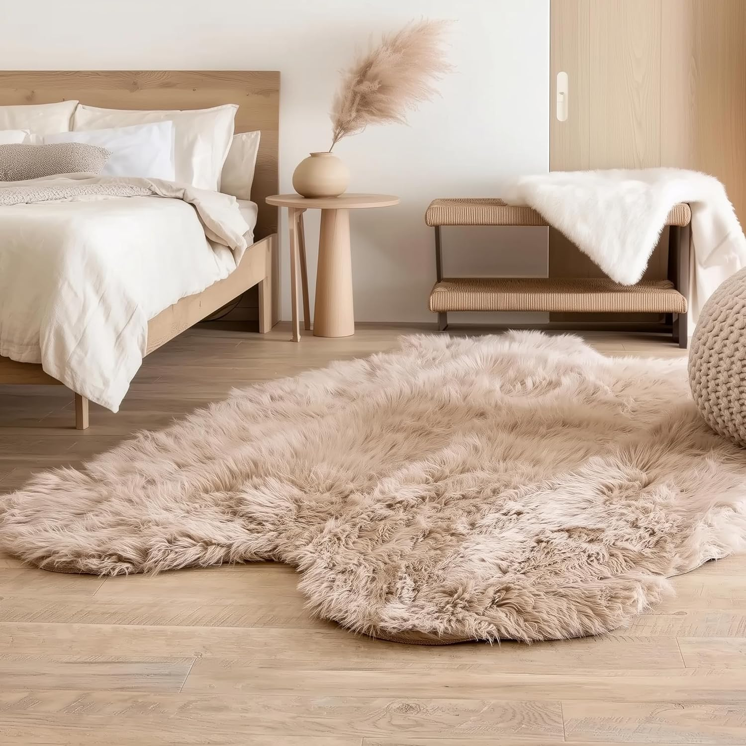 Ultra Soft Faux Sheepskin Fur Shag Rug Light Brown 4' x 6' Sheepskin