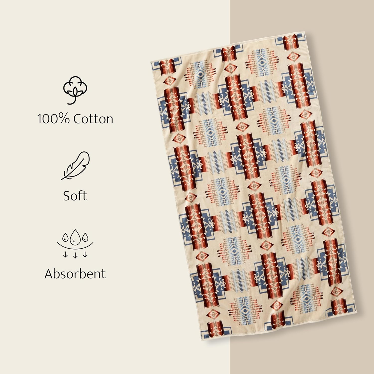 Oversized Gray Cotton Spa Towel with Native American Pattern