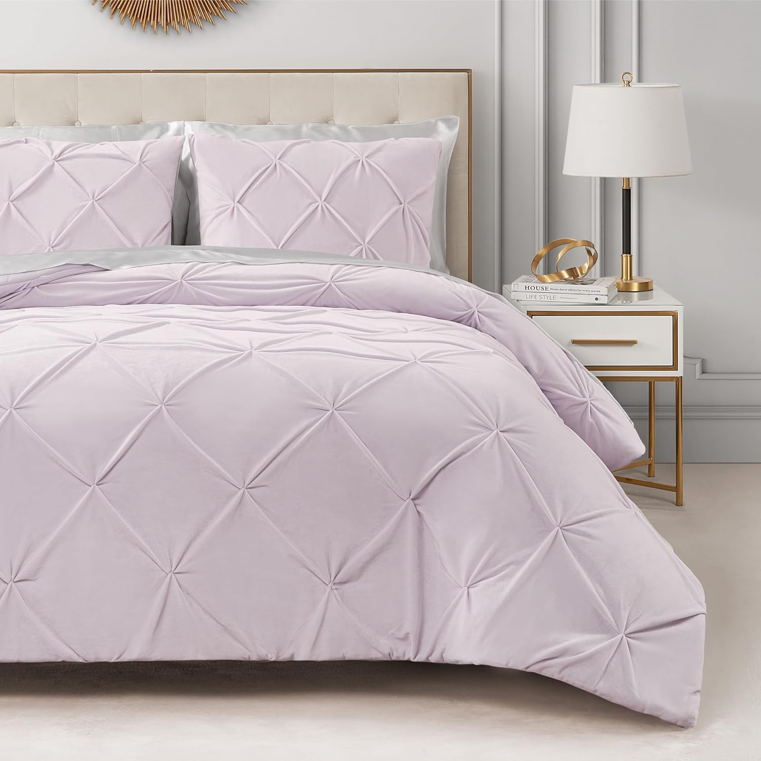 Lavender Purple Twin Microfiber Comforter Set with Pleated Design