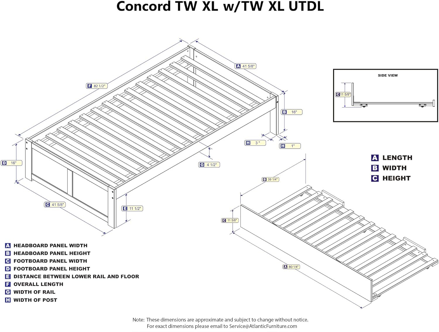 Concord Twin Extra Long Bed with Footboard and Twin Extra Long Trundle in White