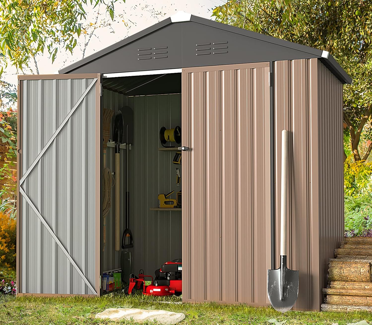 AECOJOY 6' x 4' Outdoor Metal Storage Shed with Lockable Door for Backyard