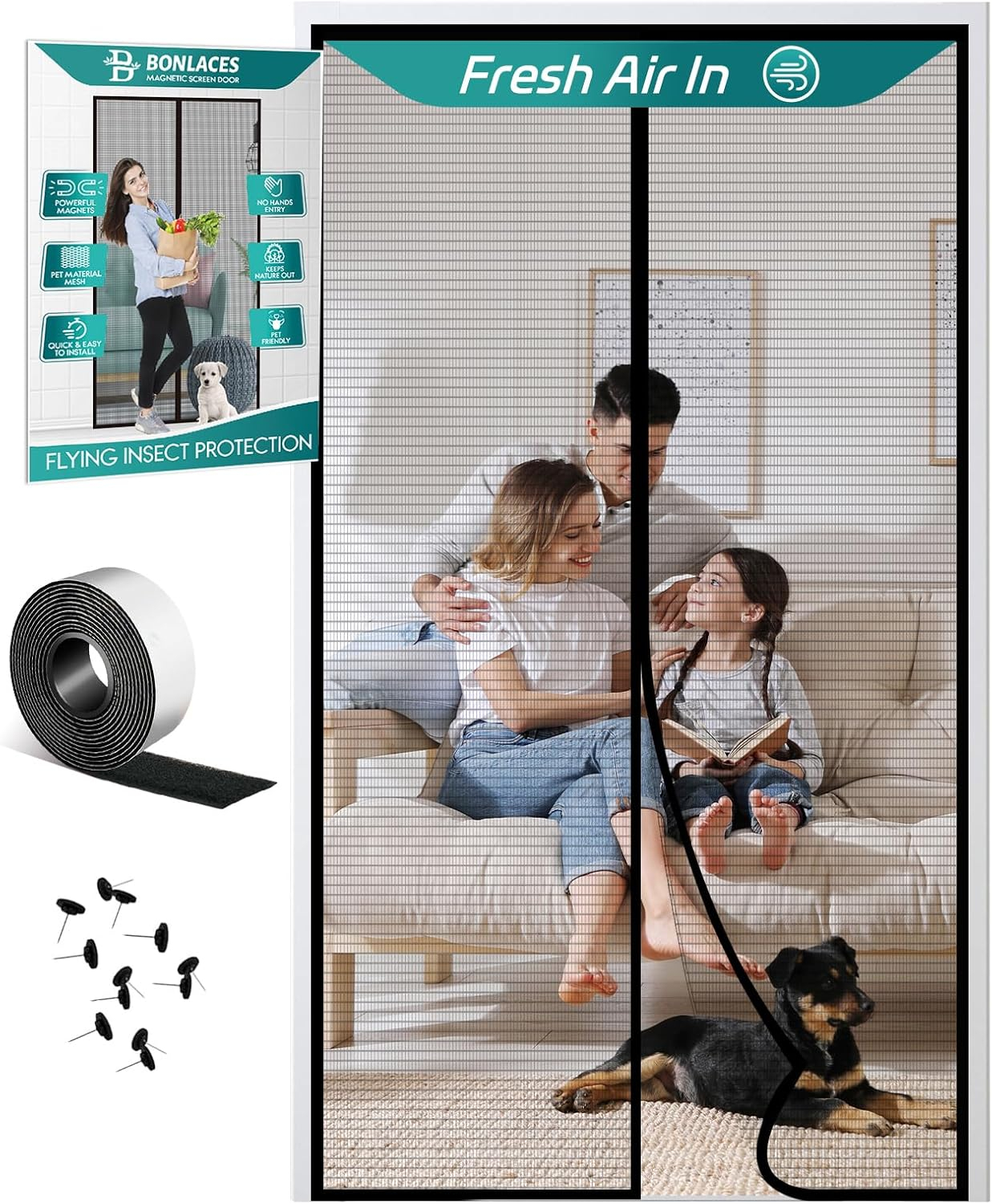 Magnetic Screen Door with Upgraded PET Material Mesh- Easy Installation, Tear-Resistant, Pet and Kid Friendly Screen 38"X84" Fit Door Size 36"X82"