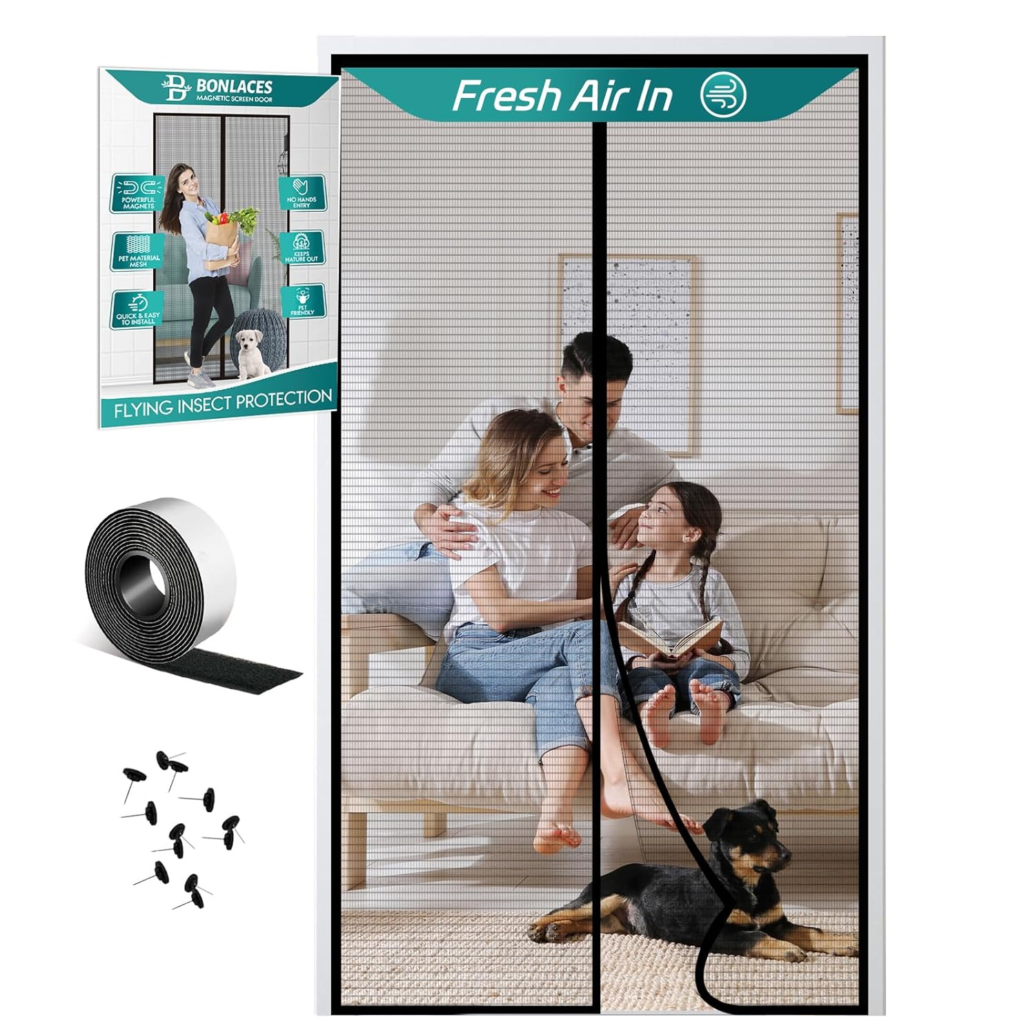 Magnetic Screen Door with Upgraded PET Material Mesh- Easy Installation, Tear-Resistant, Pet and Kid Friendly Screen 38"X84" Fit Door Size 36"X82"