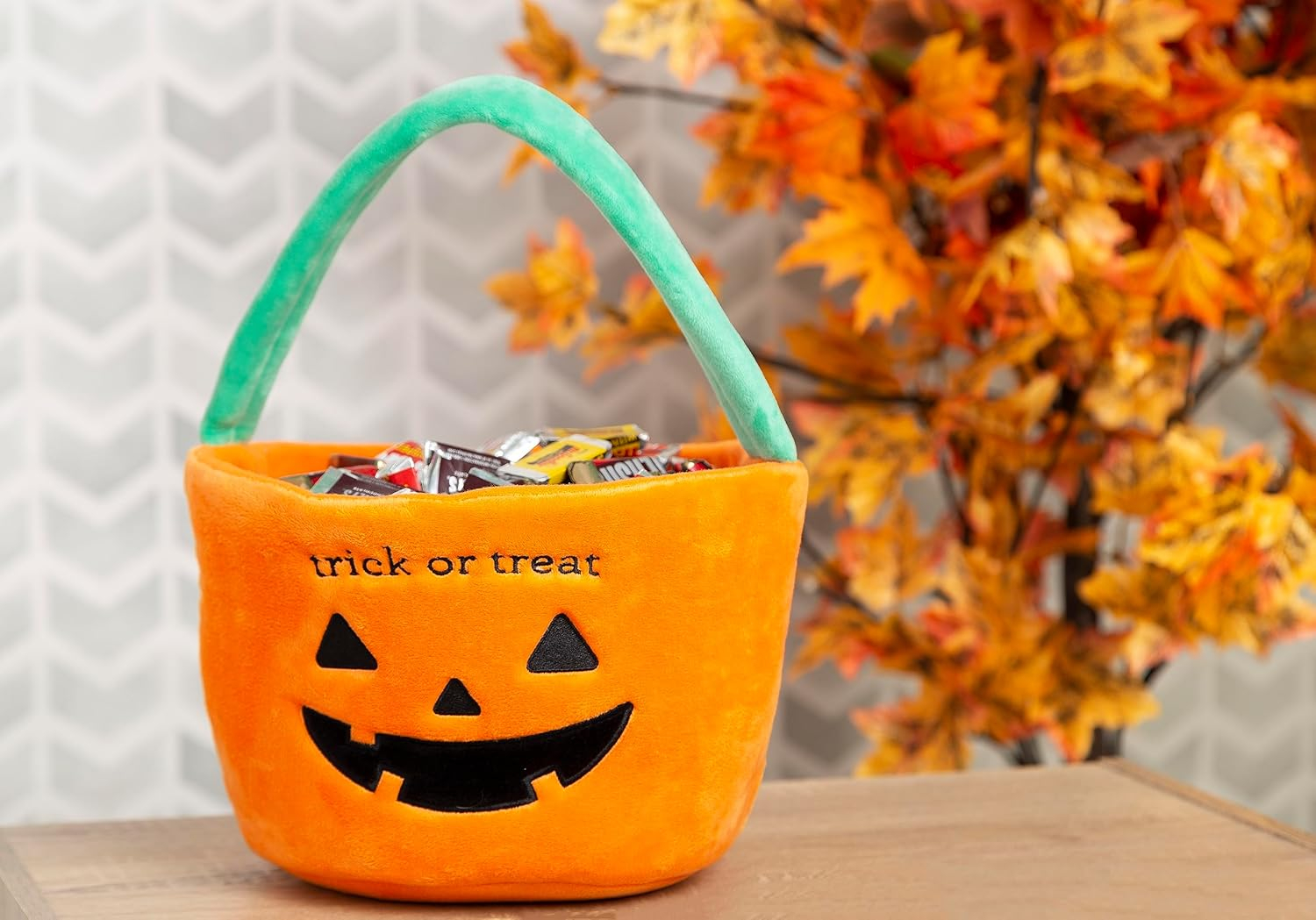 Reece Studio 'Trick or Treat' Halloween Basket, Plush Pumpkin Trick Or Treat Candy Bag, Fall Pumpkin Tote for Baby Girl or Baby Boy, Toddler Holiday Keepsake Gift