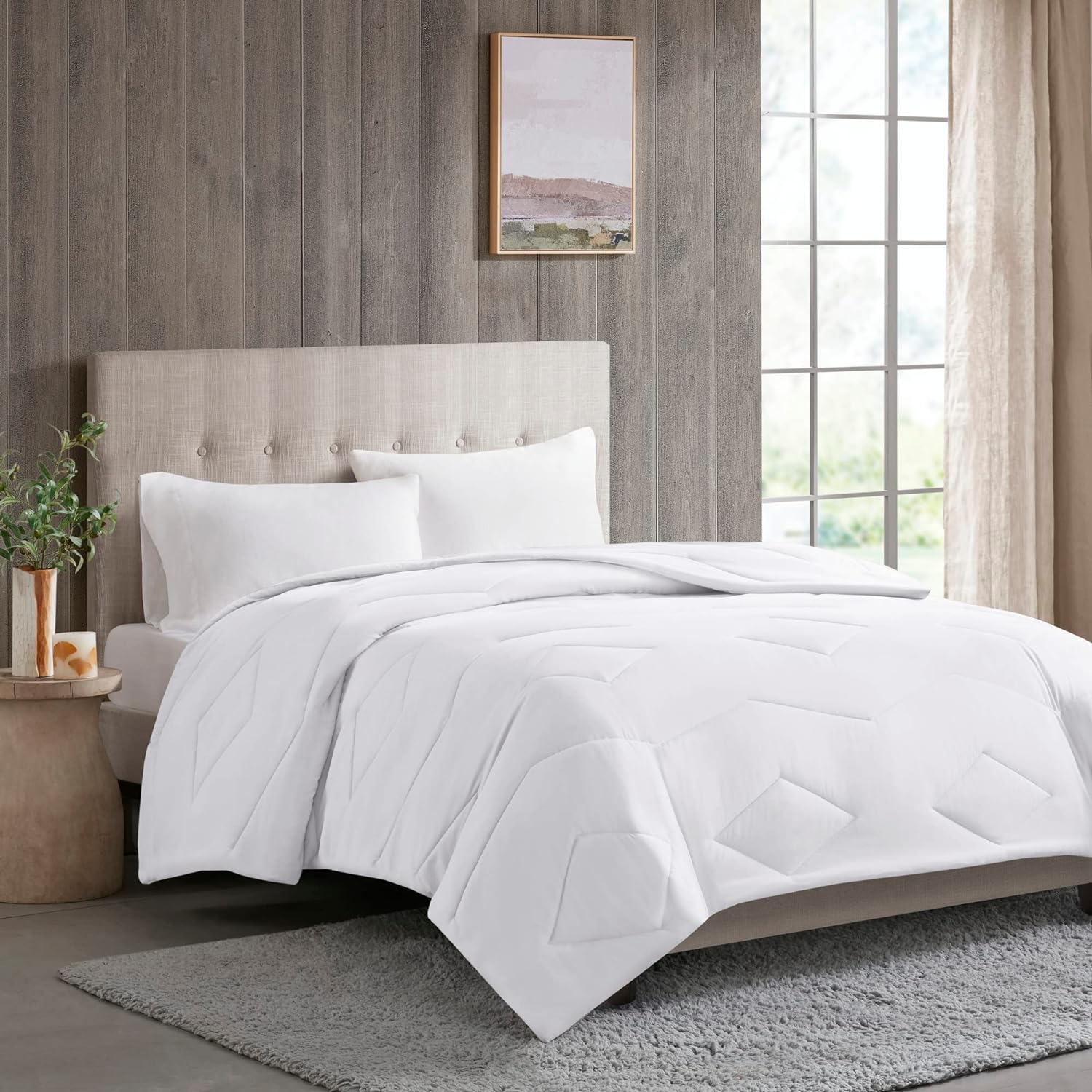 Madison Park Windom Down Alternative Comforter, Premium 3M Scotchgard Moisture Wicking Treatment, Lightweight and Soft Bed Cover For All Season, Diamond Quilt White Twin/Twin XL