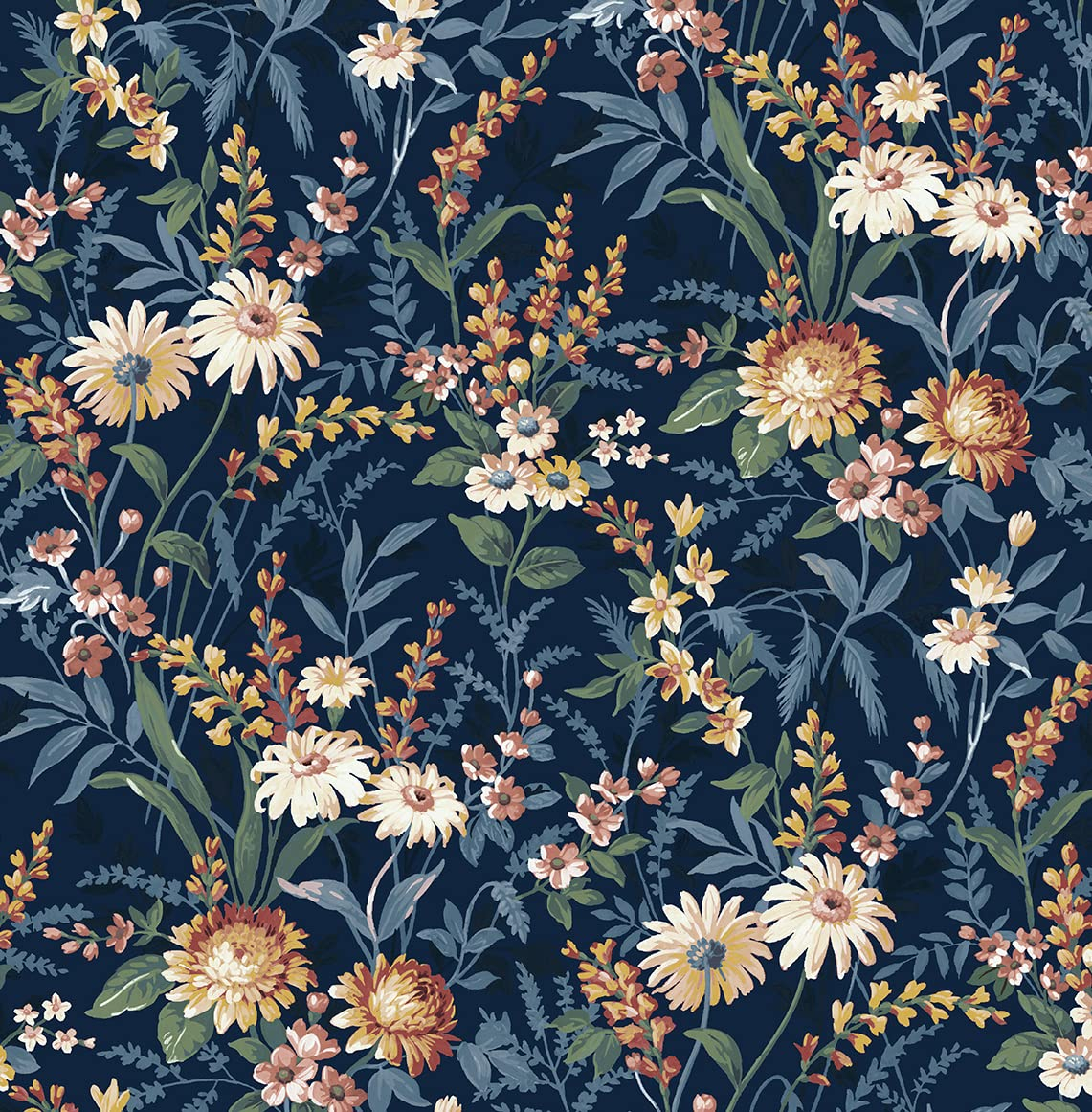 NextWall  Vintage Floral Peel and Stick Wallpaper 20.5 in. W x 18 ft. L - Navy Blue