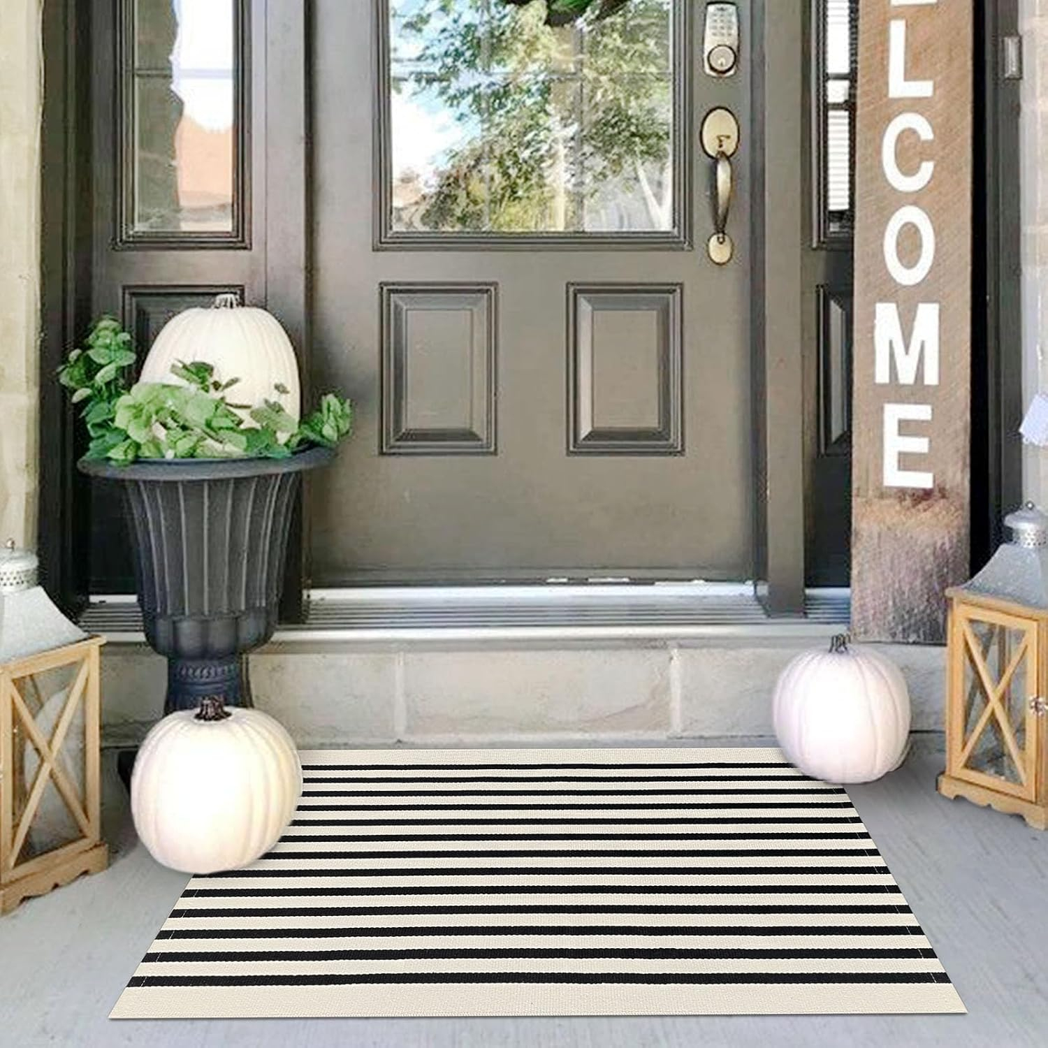 IOHOUZE Navy and White Striped Rug 2'x3' Front Door Rugs, Small Washable Area Rug for Front Porch, Spring Summer Doormats Outdoor Indoor, Cotton Rugs for Entryway Porch Entrance