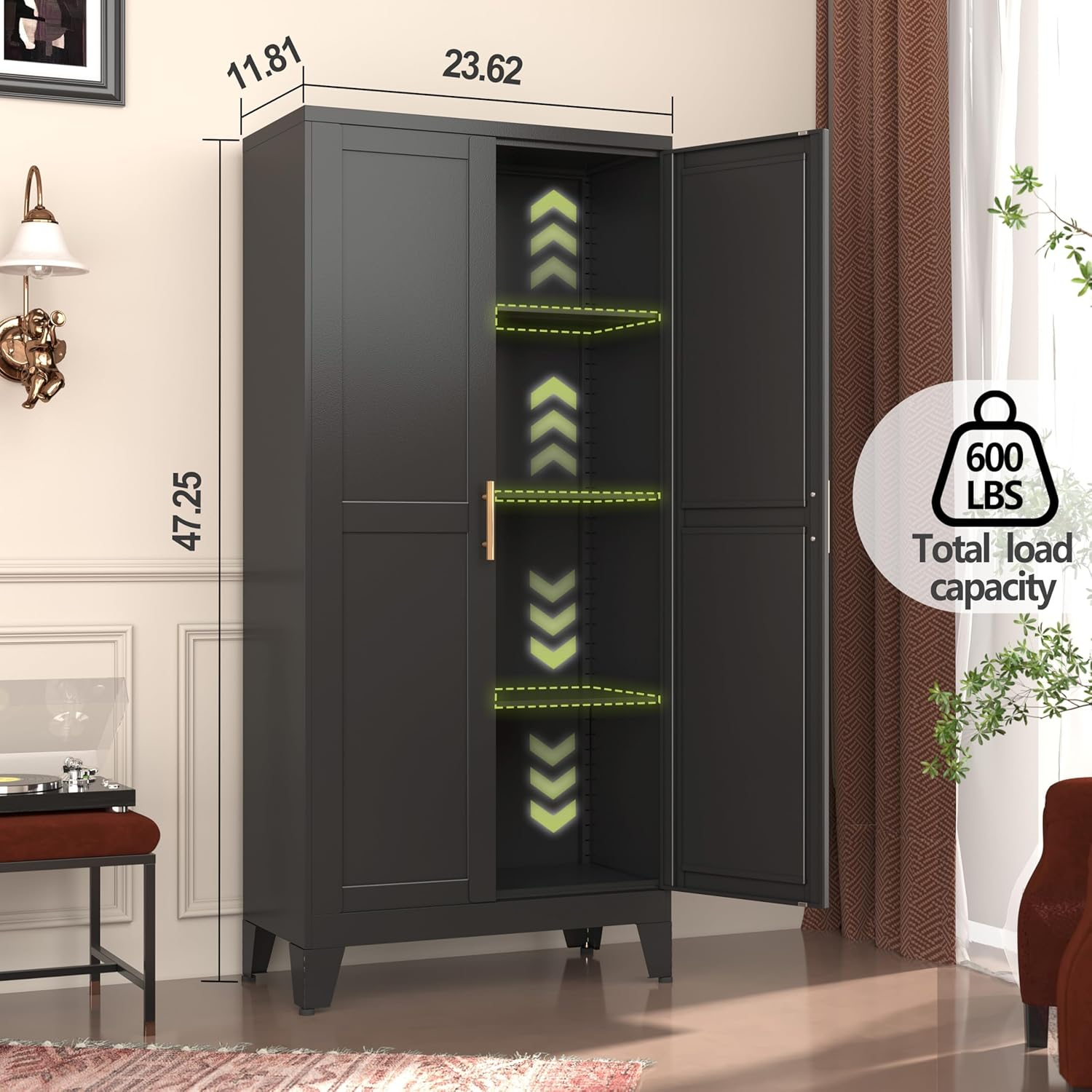 Kitchen Pantry Storage Cabinet, Freestanding Storage Cabinet with 4 Adjustable Shelves
