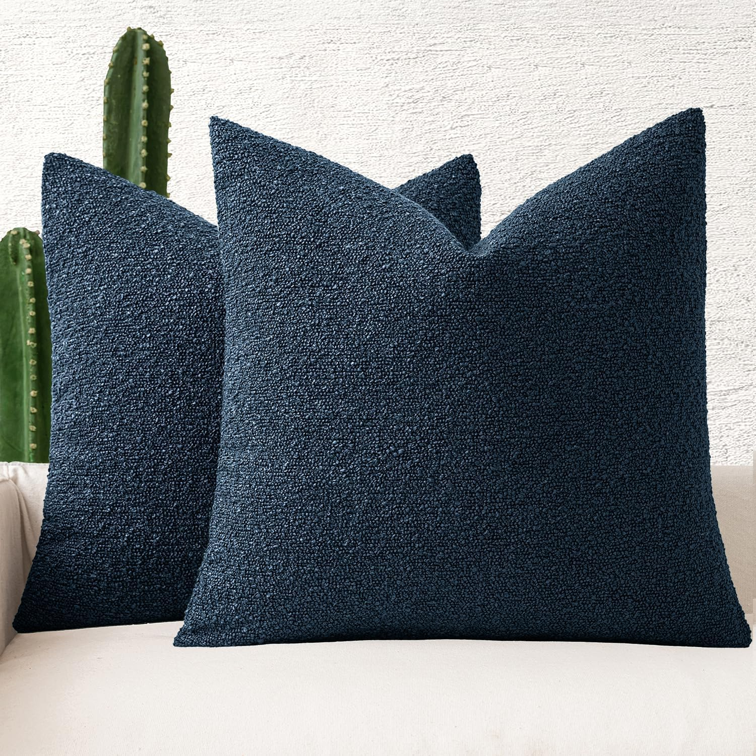 MIULEE Navy Blue Couch Pillow Covers 18x18 Inch, Set of 2 Soft Chenille Decorative Square Throw Pillow Covers Farmhouse for Sofa Living Room Bed