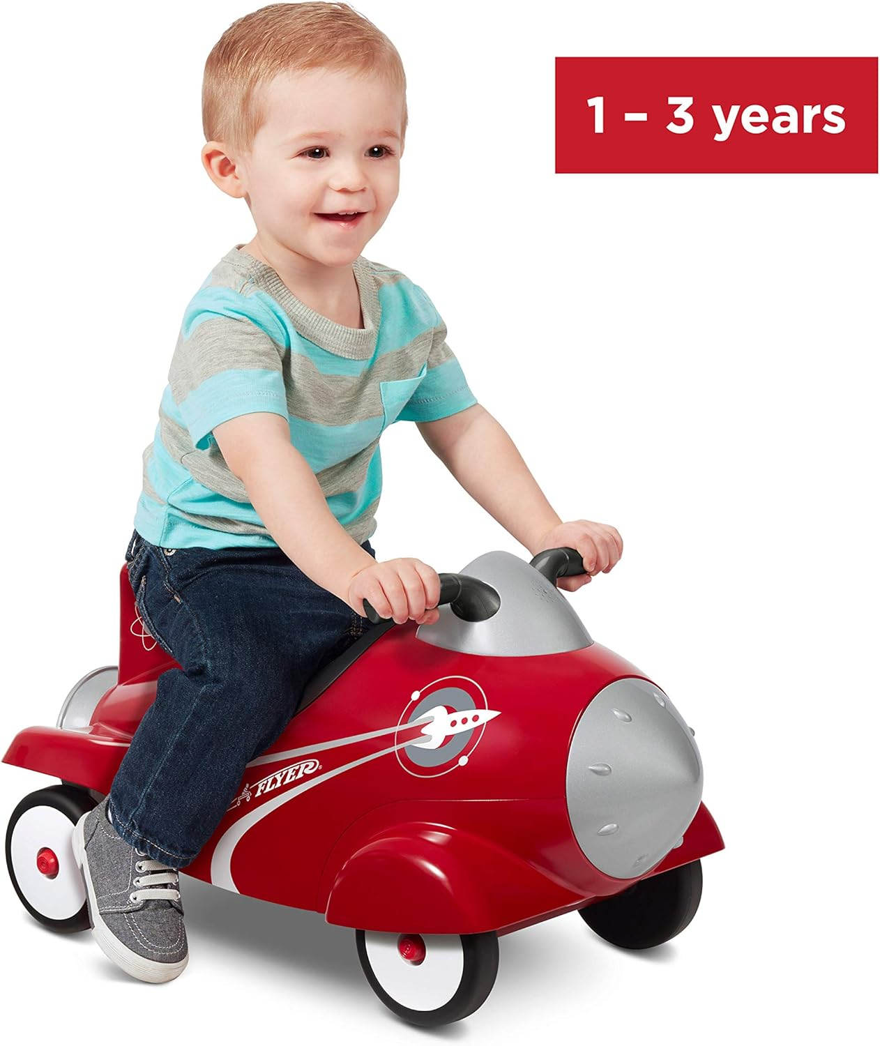 Radio Flyer Retro Rocket Ride-On with Lights, Sounds and Under-Seat Storage, for 1 - 3 years, 1 Unit