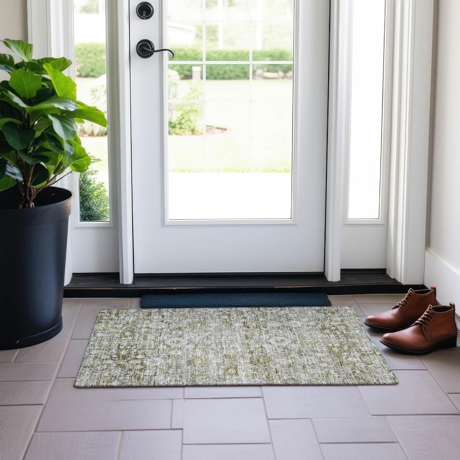 Taupe Medallion Pattern Indoor Outdoor Area Rug