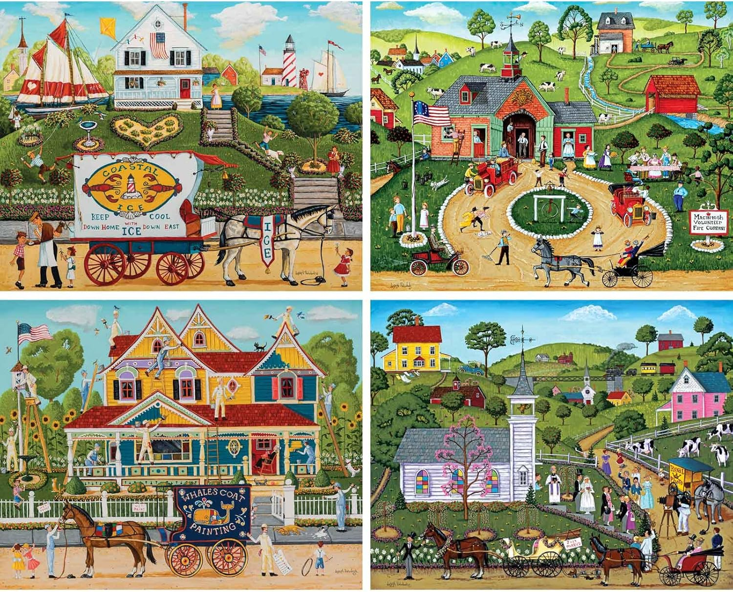 Bits and Pieces 4-in-1 Multi-Pack 500 Piece Jigsaw Puzzles Memory Lane by Joseph Holodook 16"x20"