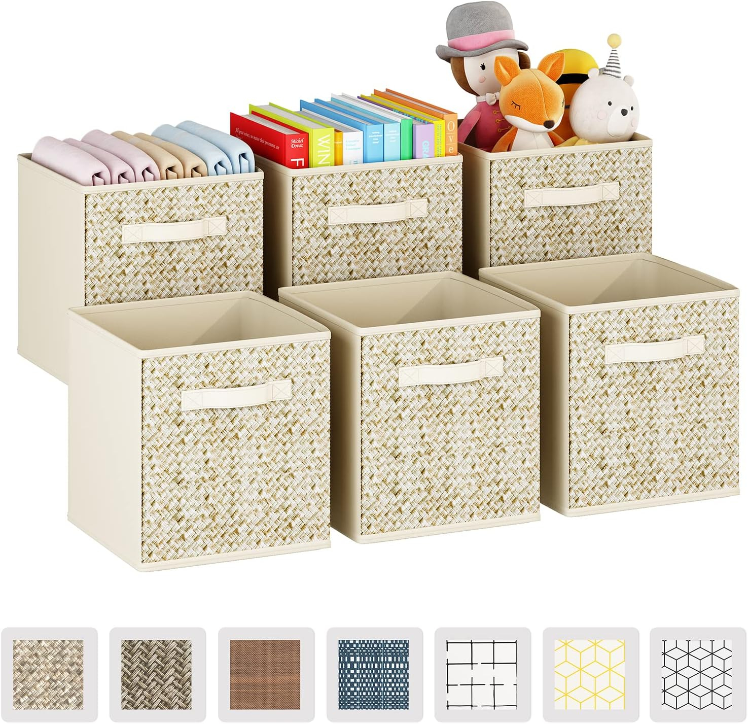 Wisdom Star 6 Pack Fabric Storage Cubes with Handle, Foldable 13x13x15 Inch Cube Storage Bins, Storage Baskets for Shelves, Storage Boxes for Organizing Closet Bins