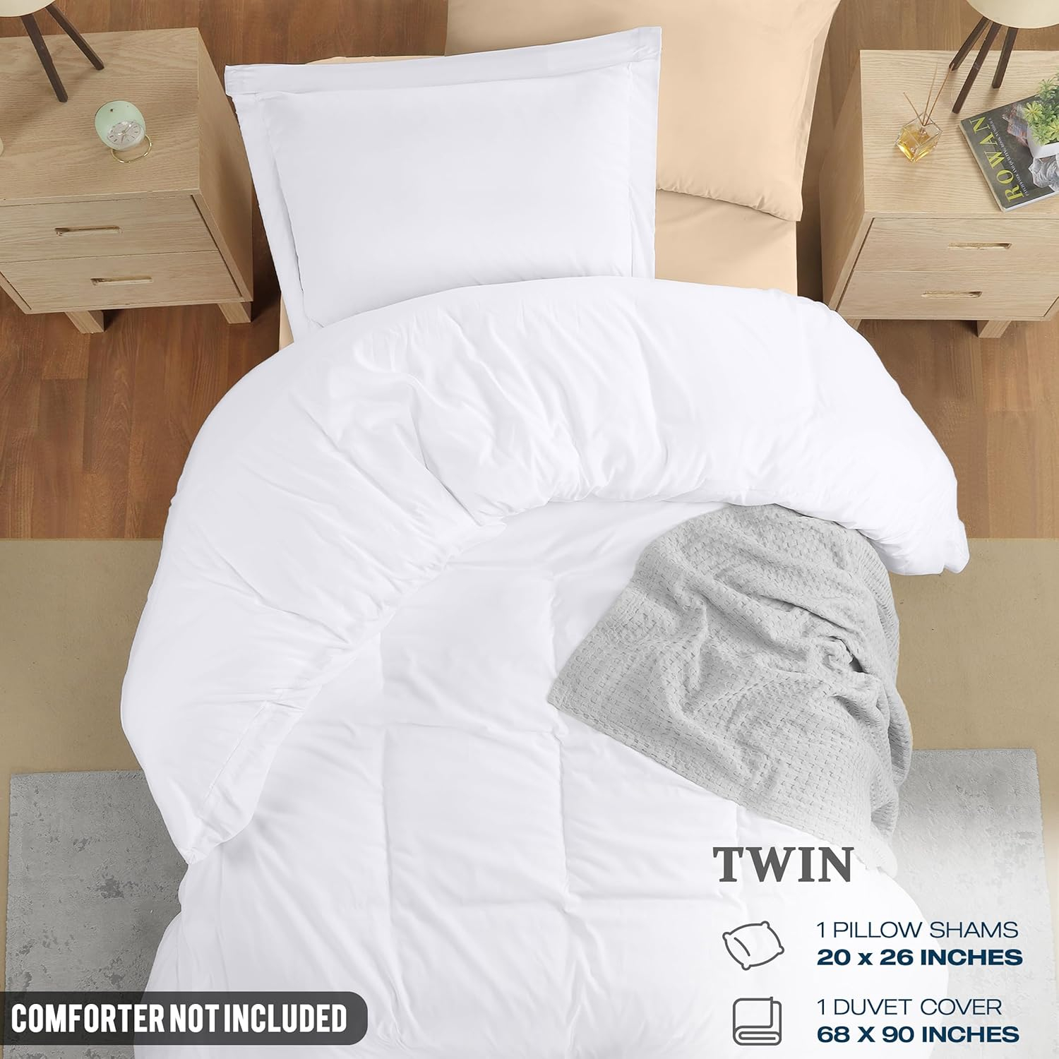 Utopia Bedding Duvet Cover Twin Size - 2 Piece with Zipper Closure - 1 Comforter Cover 68X90 Inches & 1 Pillow Sham 20X26 Inches (White) Comforter Not Included