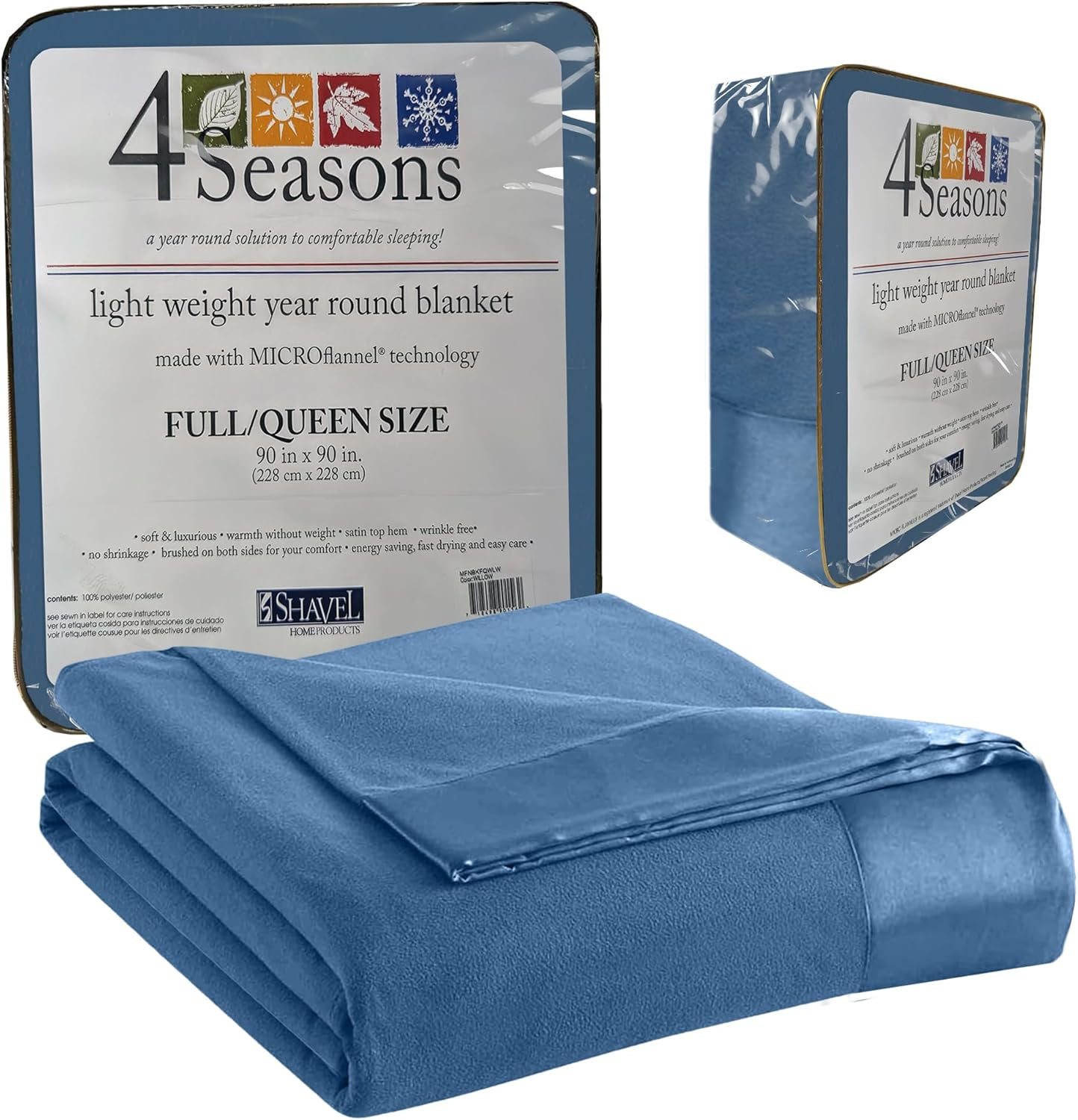 Thermee Micro Flannel Full/Queen Size Blankets, Lightweight All Seasons Cozy Blanket, Throw Blankets for Home and Living Room, Comfy & Soft Blanket for Couch, Machine Wash, No Pilling – Country Blue