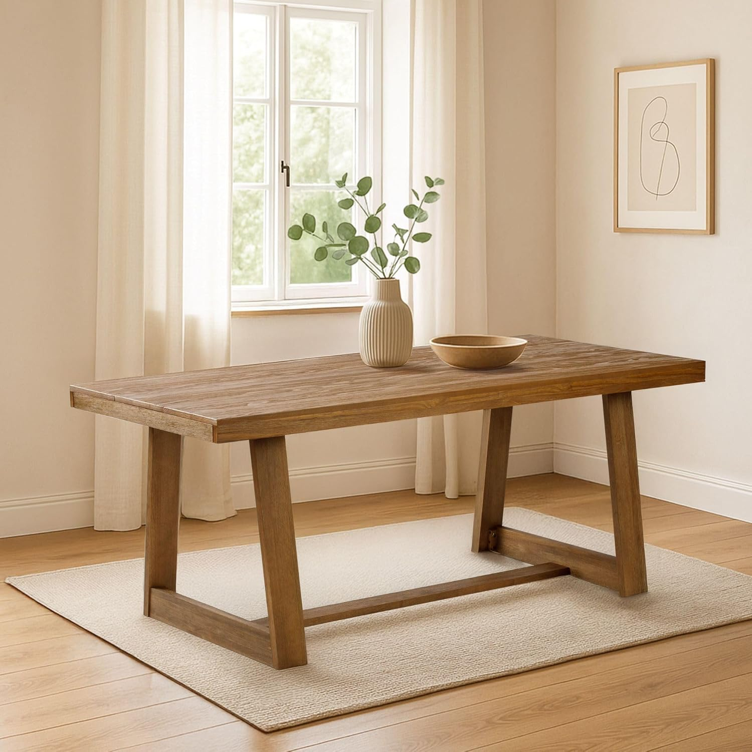 Pecan Wirebrush Solid Pine Wood Dining Table for Six