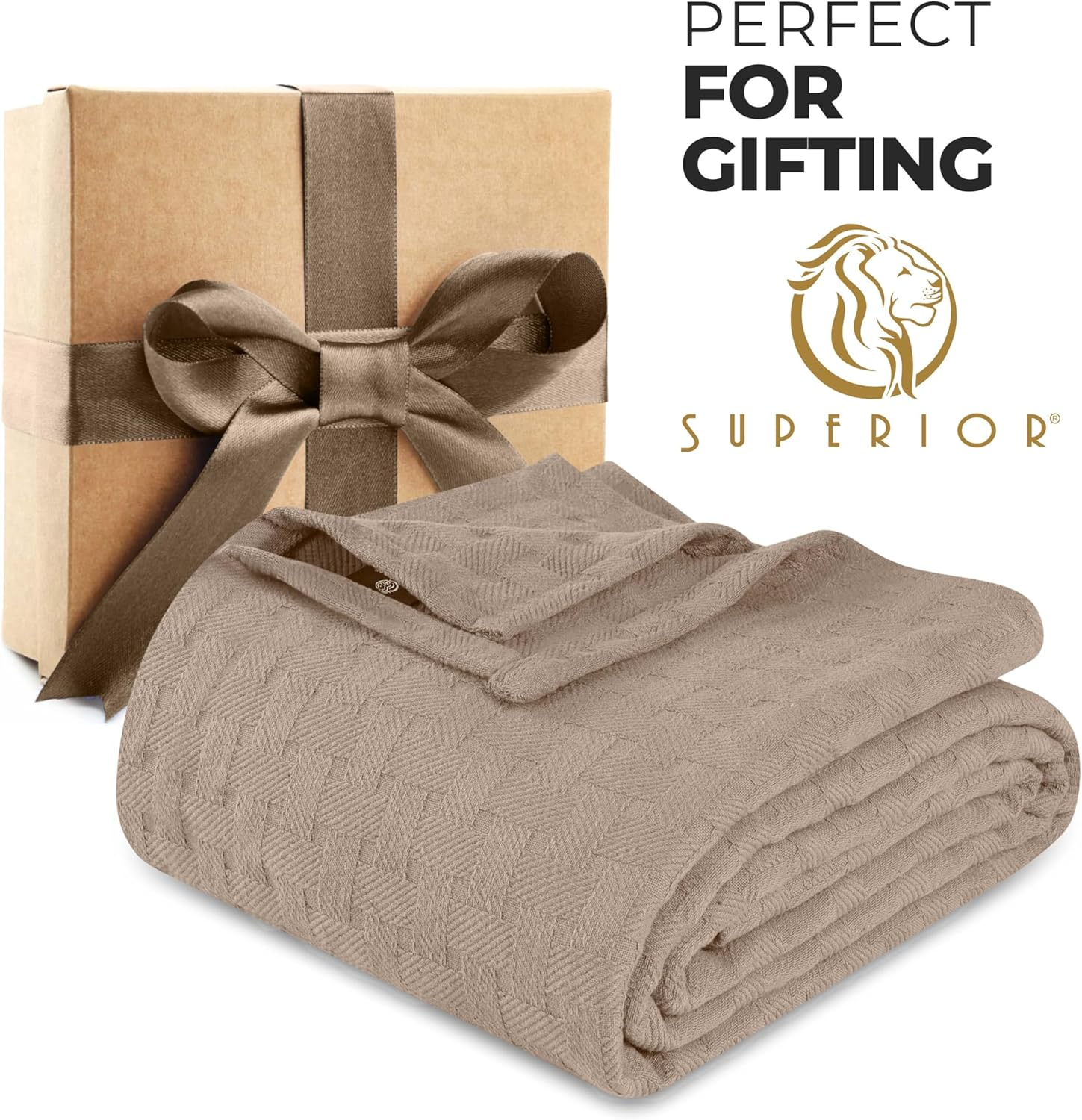 Superior Basketweave All-Season Cotton Blanket, Full/Queen, Khaki