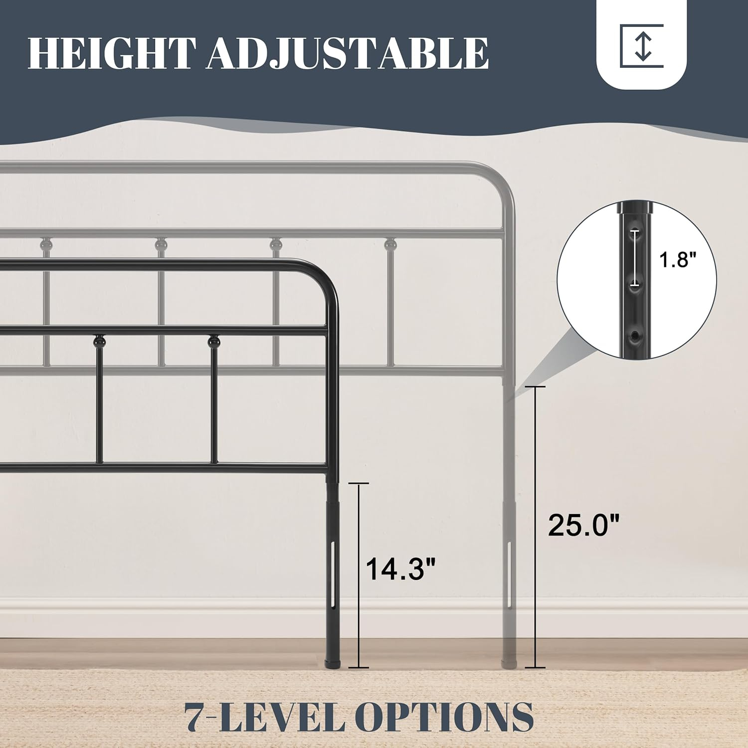 Black Metal Headboard King Size, Height Adjustable King Headboard Only, King Size Headboard Only for Bedroom, Vintage King Headboards, Farmhouse Headboard King, King Metal Bed Headboard Only