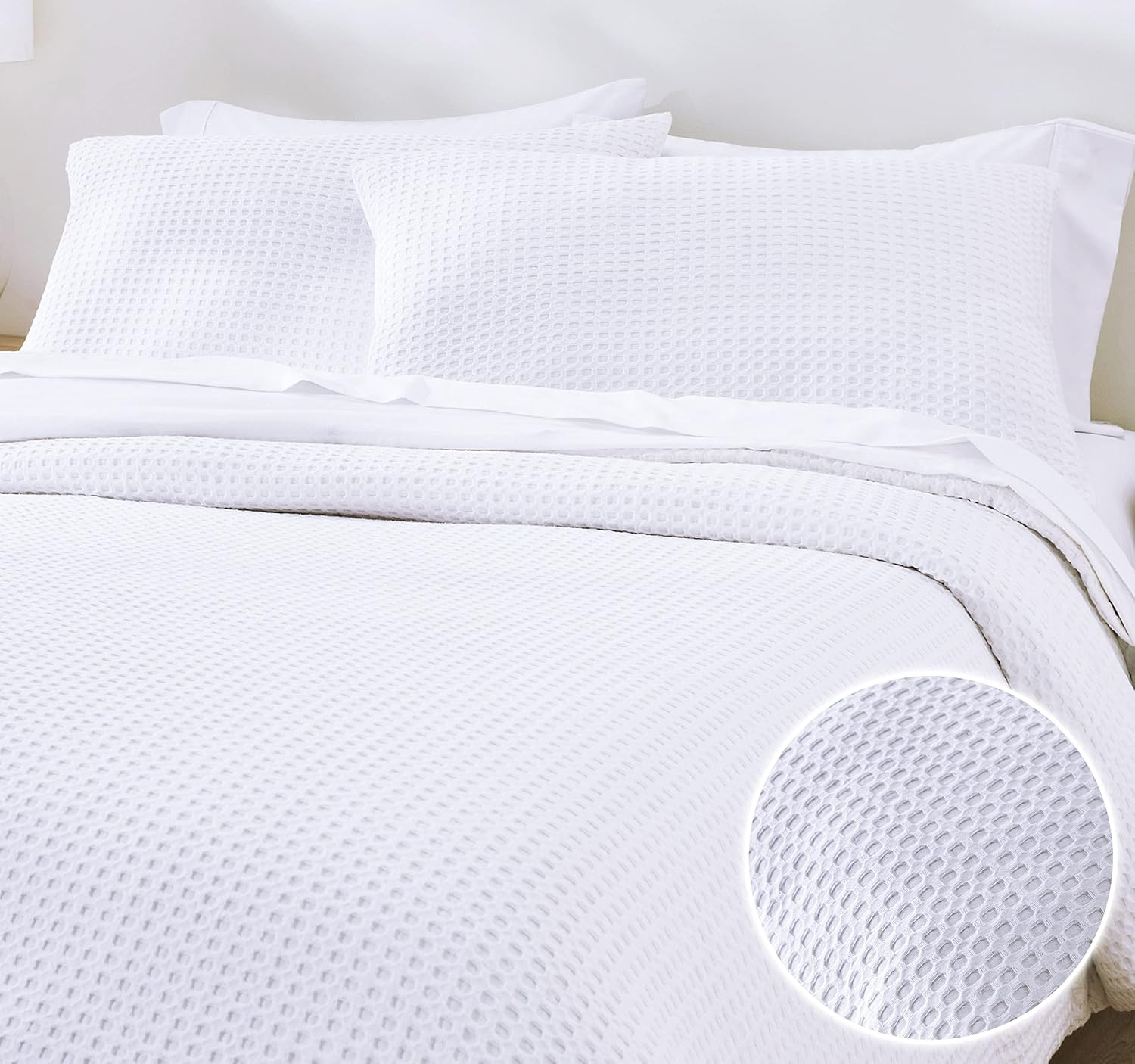 California Design Den Textured Waffle Duvet Cover Queen & Sham Set, 3 Piece Set Includes 92" x 90" Duvet & 2 Shams to Fit Queen & Full Size Duvet Insert (Waffle)