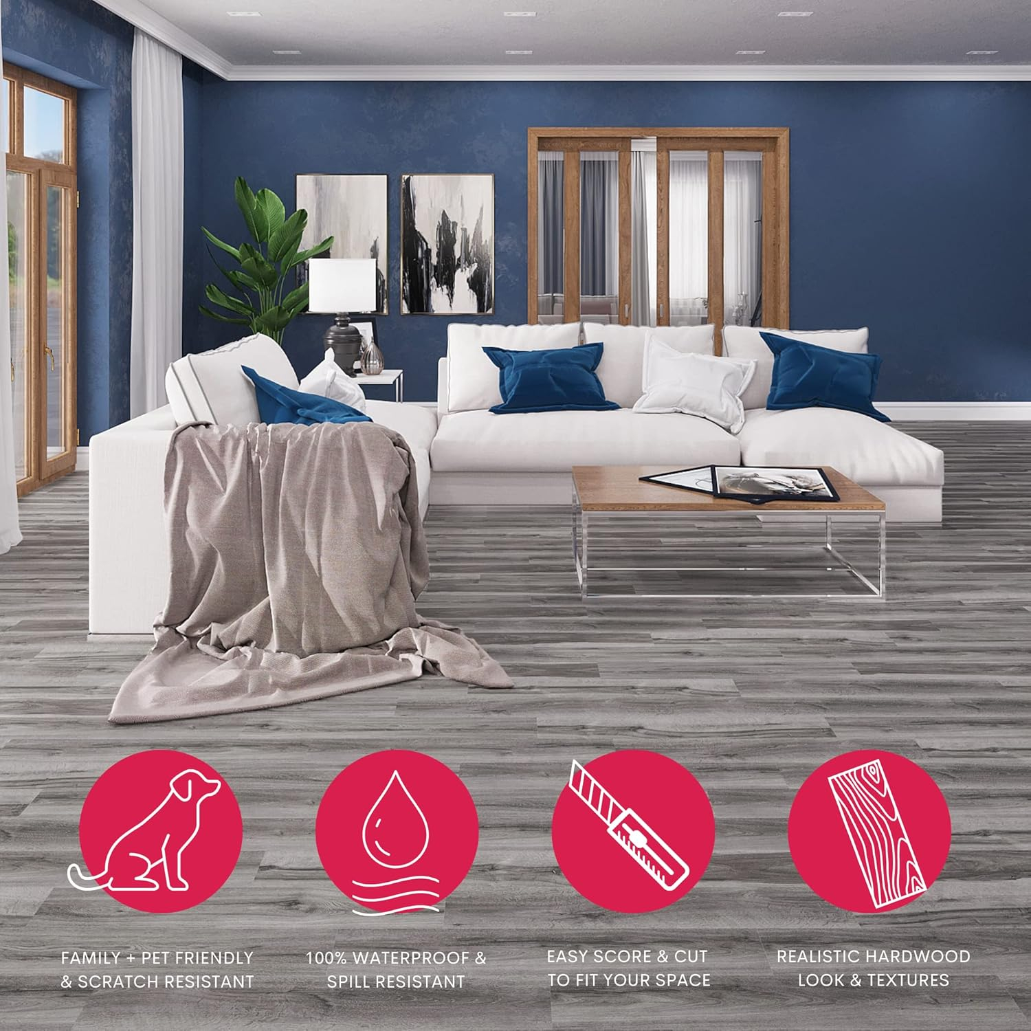 Lucida USA (Sample) BaseCore Kiln Gray Wood Look 12-mil Waterproof Peel and Stick Luxury Vinyl Plank